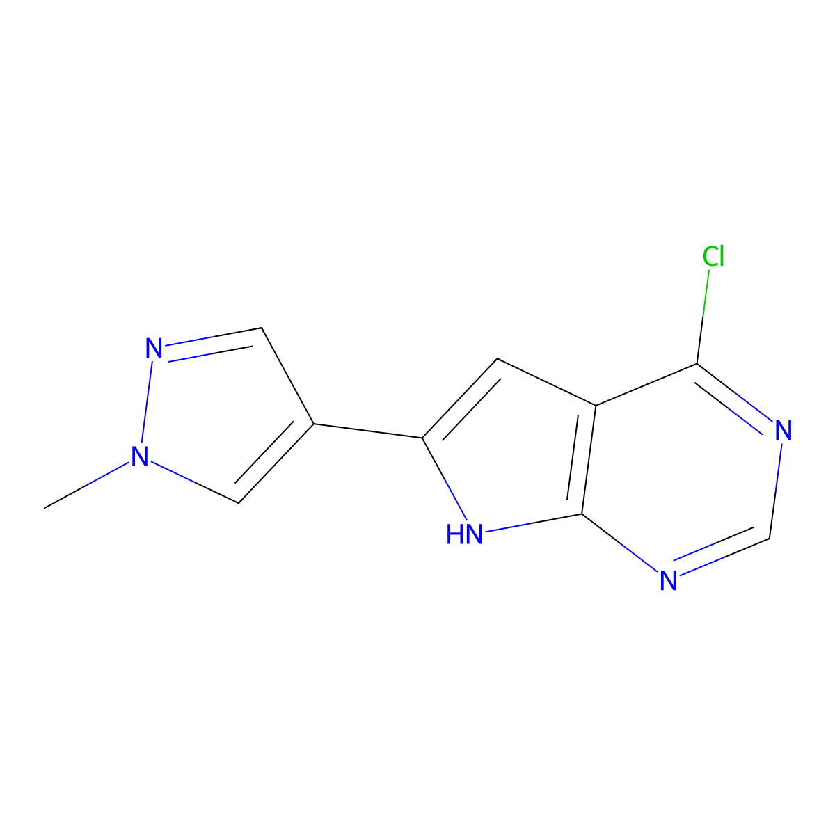 4-chloro-6-(1-methyl-1H-pyrazol-4-yl)-7H-pyrrolo[2,3-d]pyrimidine molecular structure, CAS 1798842-49-5