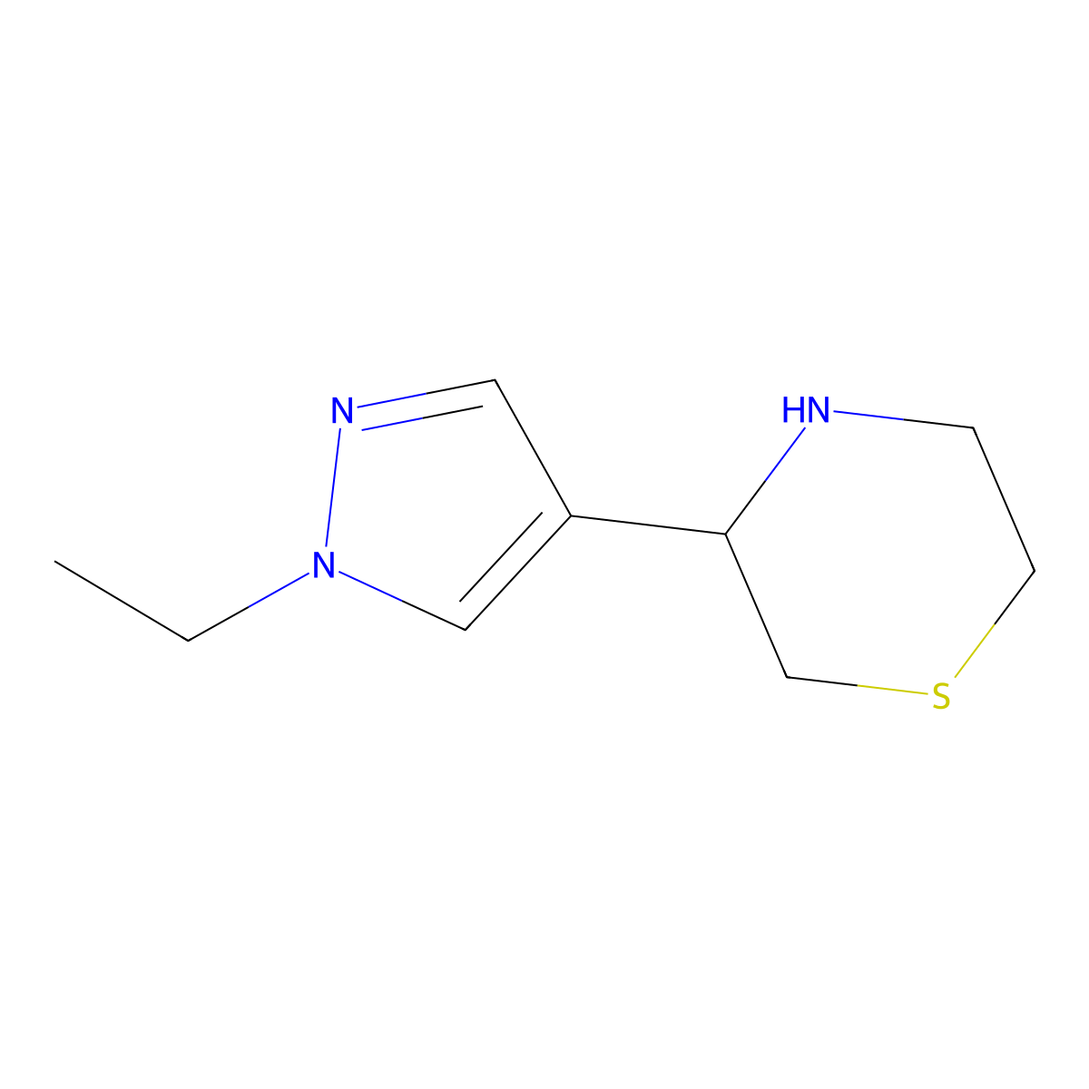 3-(1-ethyl-1H-pyrazol-4-yl)thiomorpholine molecular structure, CAS 1798883-16-5