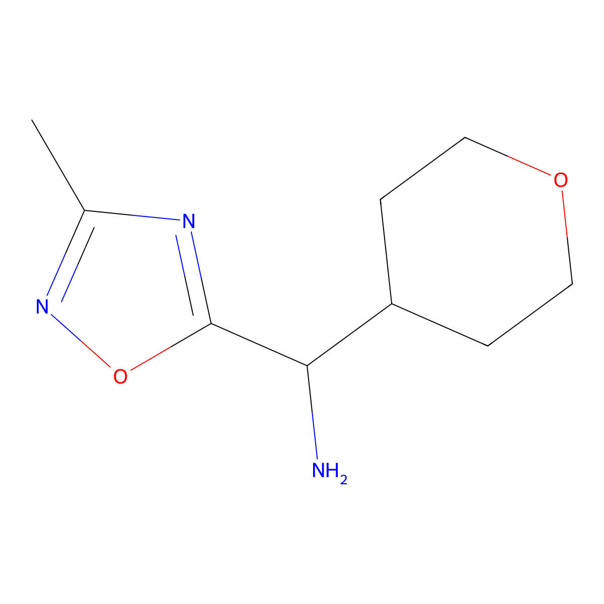 (3-Methyl-1,2,4-oxadiazol-5-yl)(oxan-4-yl)methanamine molecular structure, CAS 1798883-94-9