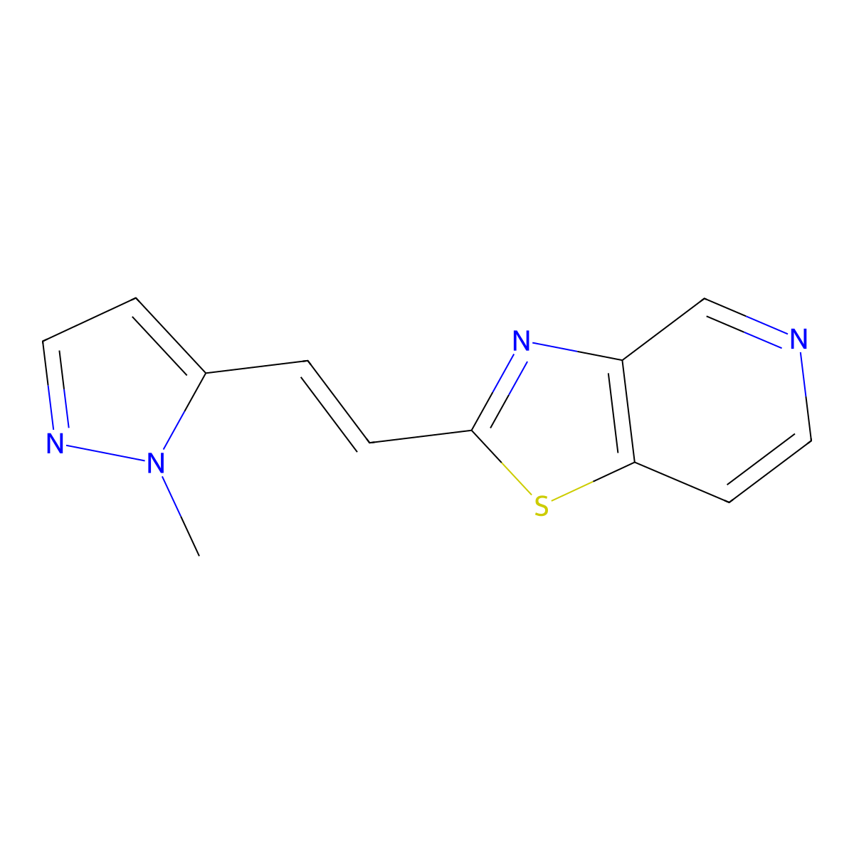 1-methyl-5-[(E)-2-{[1,3]thiazolo[4,5-c]pyridin-2-yl}ethenyl]-1H-pyrazole molecular structure, CAS 1799267-70-1