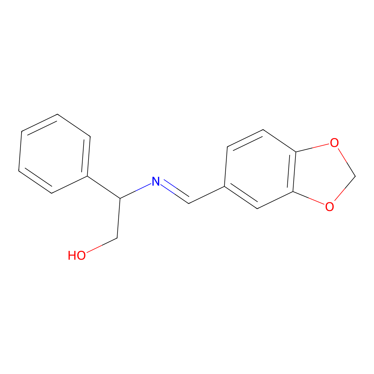 (R,E)-2-(benzo[d][1,3]dioxol-5-ylmethyleneamino)-2-phenylethanol molecular structure, CAS 179930-11-1