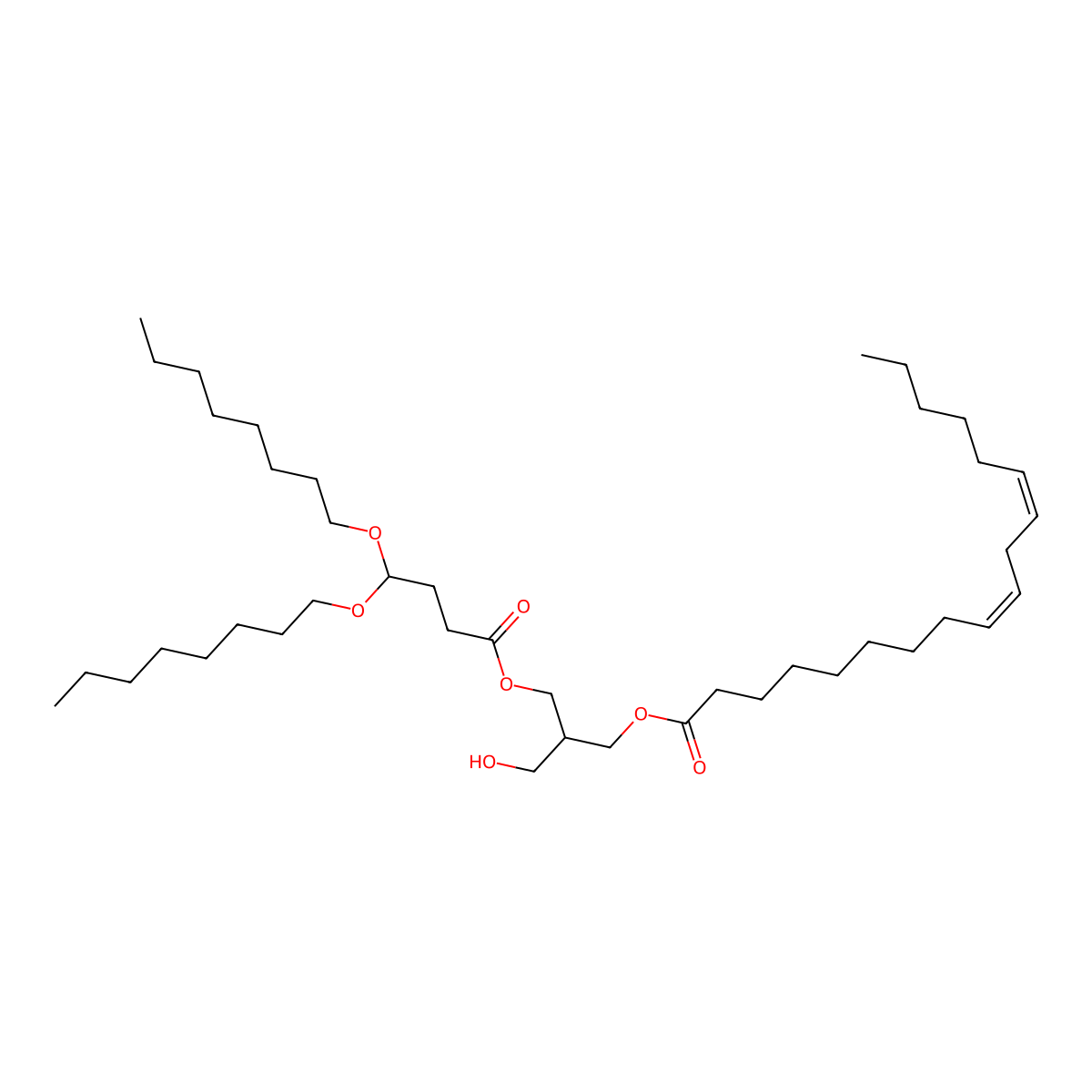 (9Z,12Z)-3-(4,4-bis(octyloxy)butanoyloxy)-2-(hydroxymethyl)propyl octadeca-9,12-dienoate molecular structure, CAS 1799317-46-6