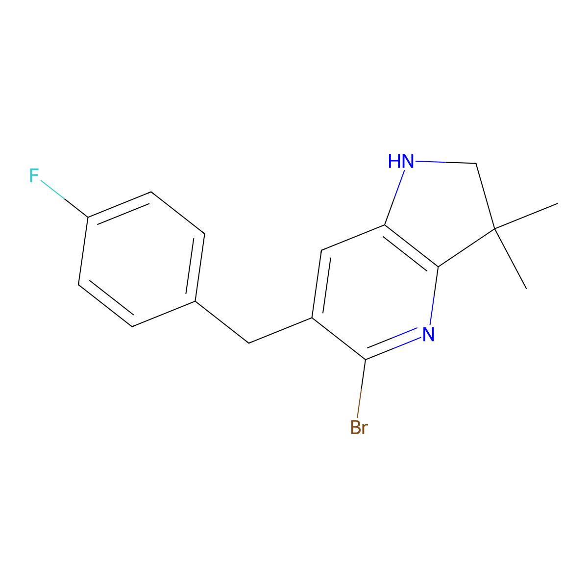 5-Bromo-6-[(4-fluorophenyl)methyl]-3,3-dimethyl-1,2-dihydropyrrolo[3,2-b]pyridine molecular structure, CAS 1799327-37-9