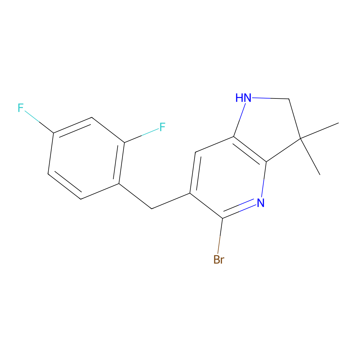 5-Bromo-6-(2,4-difluorobenzyl)-3,3-dimethyl-2,3-dihydro-1H-pyrrolo[3,2-b]pyridine molecular structure, CAS 1799327-41-5
