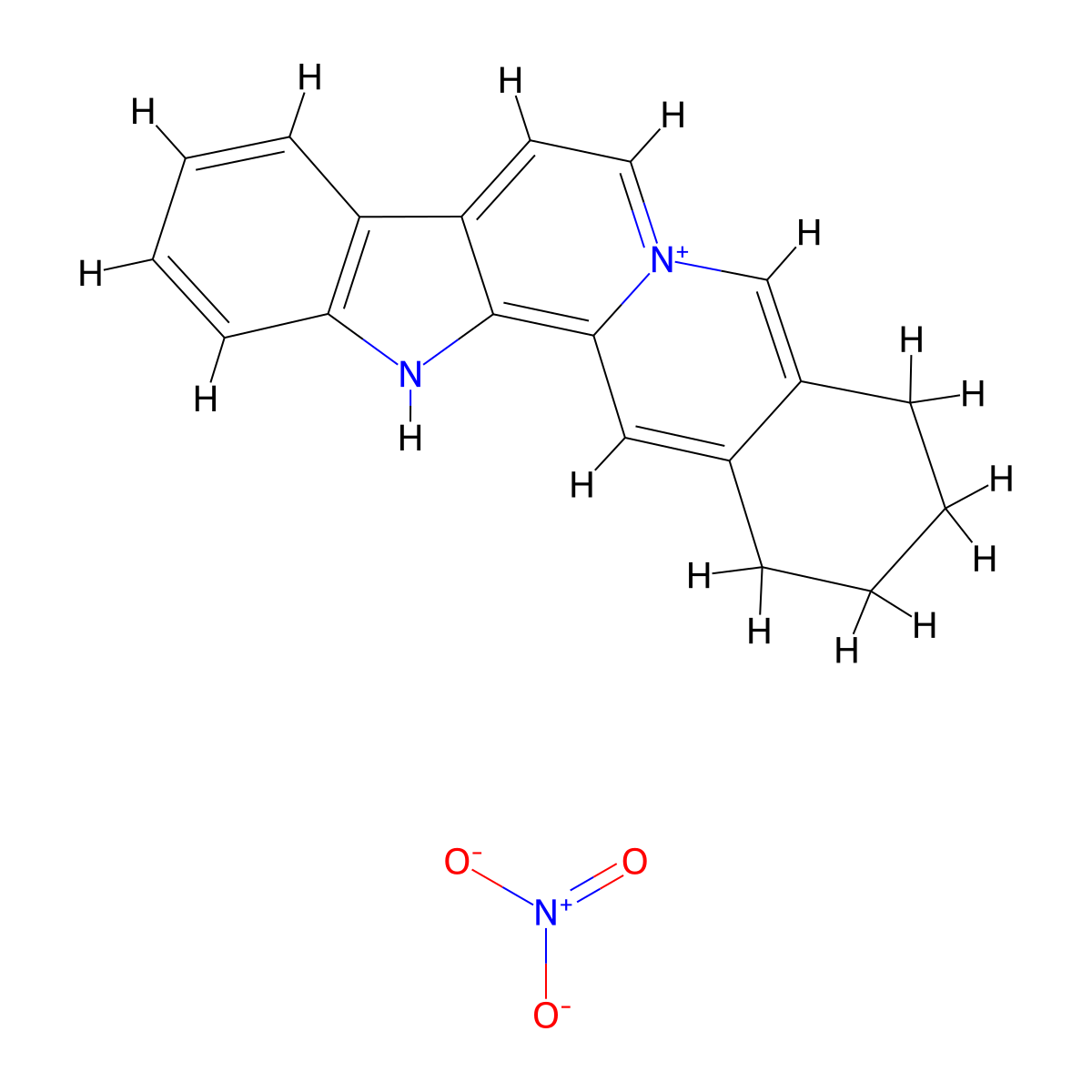 2,3,4,13-Tetrahydro-1H-benz(g)indole(2,3-a)quinolizin-6-ium nitrate molecular structure, CAS 17994-15-9