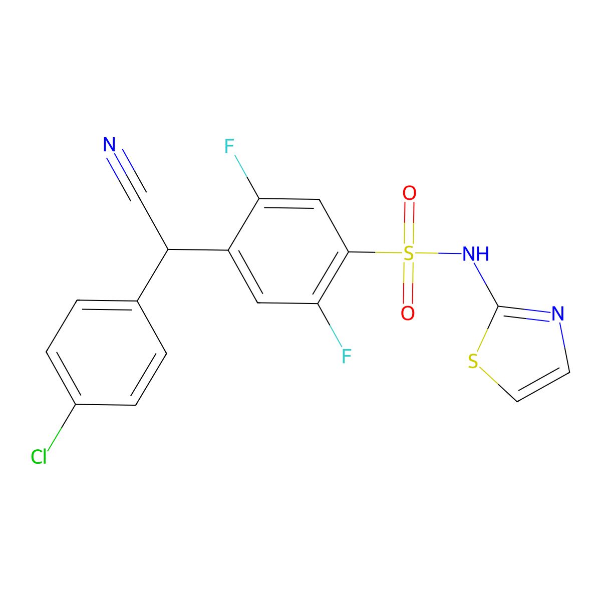 4-((4-Chlorophenyl)(cyano)methyl)-2,5-difluoro-N-(thiazol-2-YL)benzenesulfonamide molecular structure, CAS 1799412-44-4