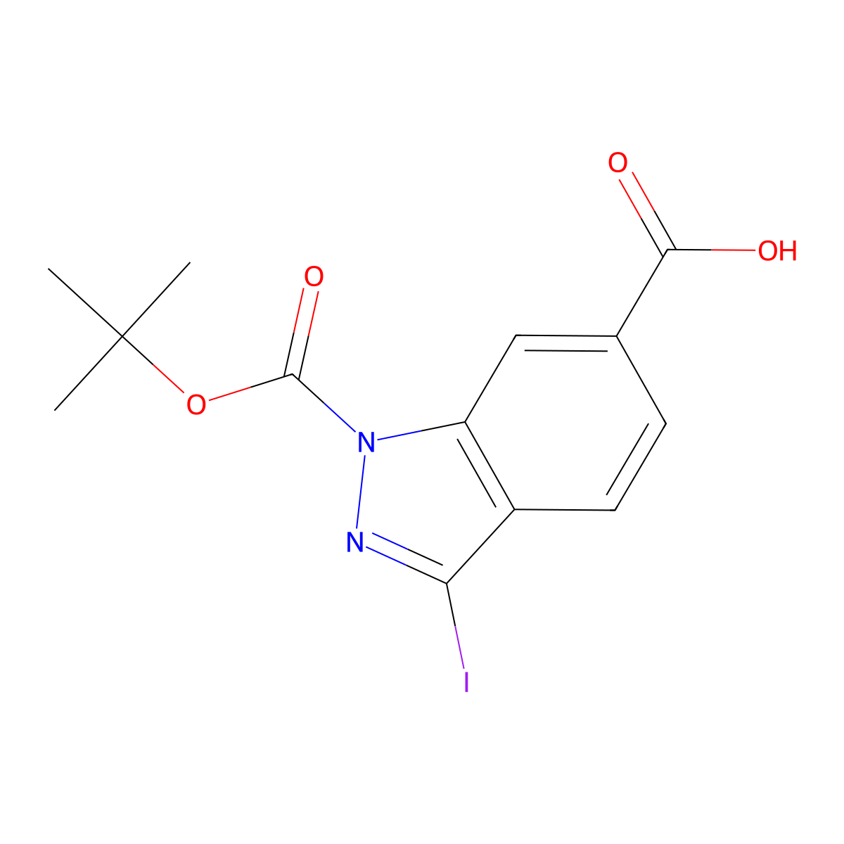 1-(tert-Butoxycarbonyl)-3-iodo-1H-indazole-6-carboxylic acid molecular structure, CAS 1799420-87-3