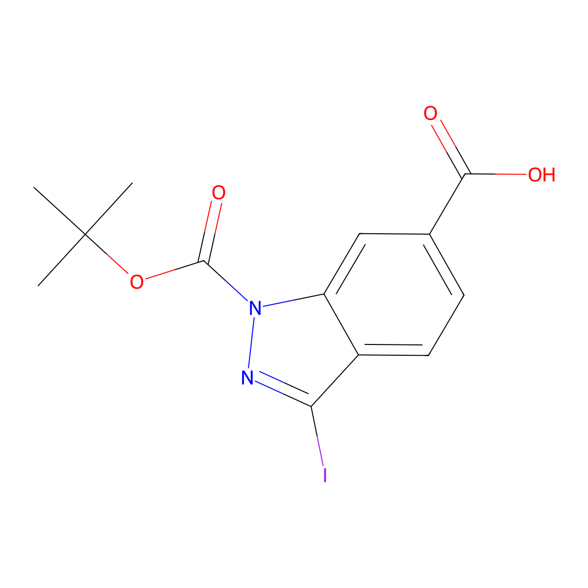 1-(tert-Butoxycarbonyl)-3-iodo-1H-indazole-6-carboxylic acid molecular structure, CAS 1799420-87-3