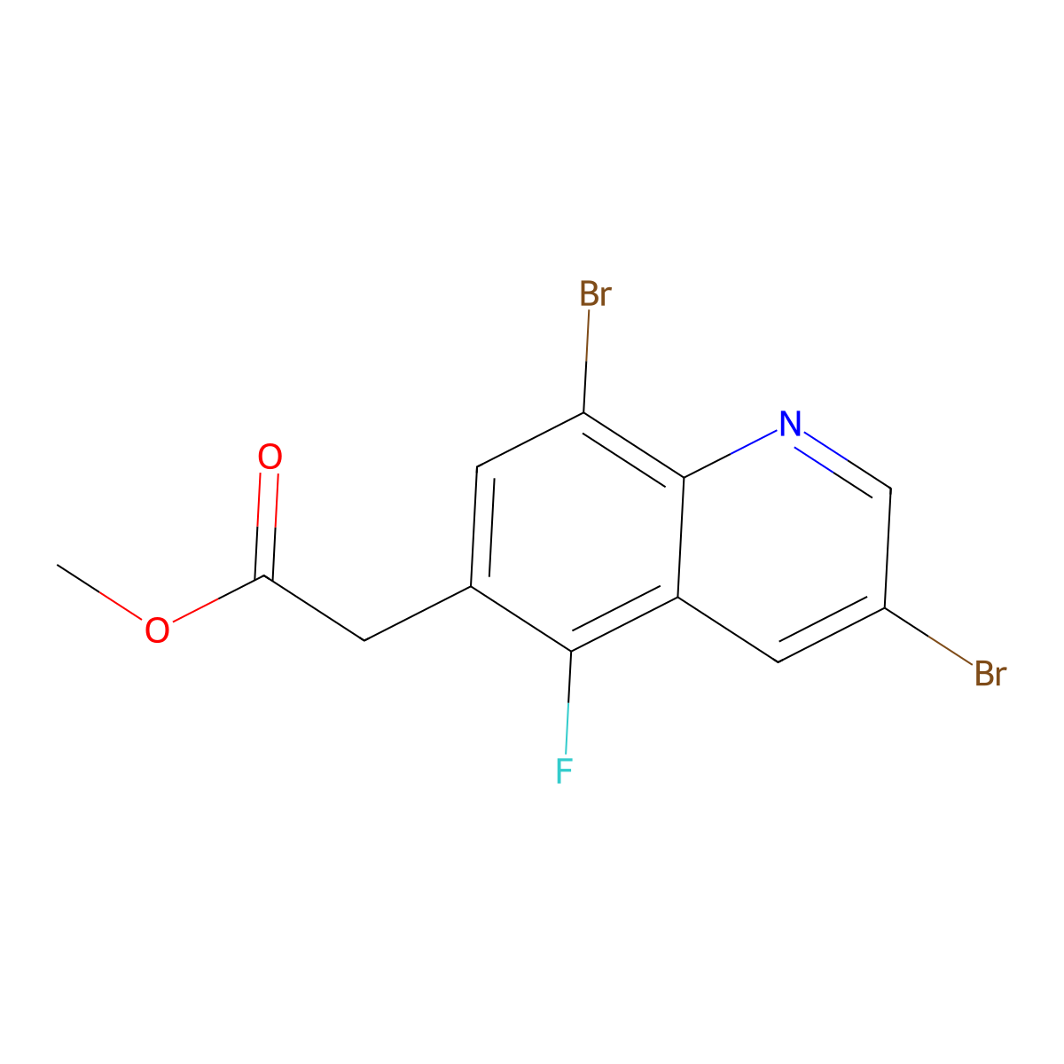 Methyl 2-(3,8-dibromo-5-fluoroquinolin-6-yl)acetate molecular structure, CAS 1799420-91-9