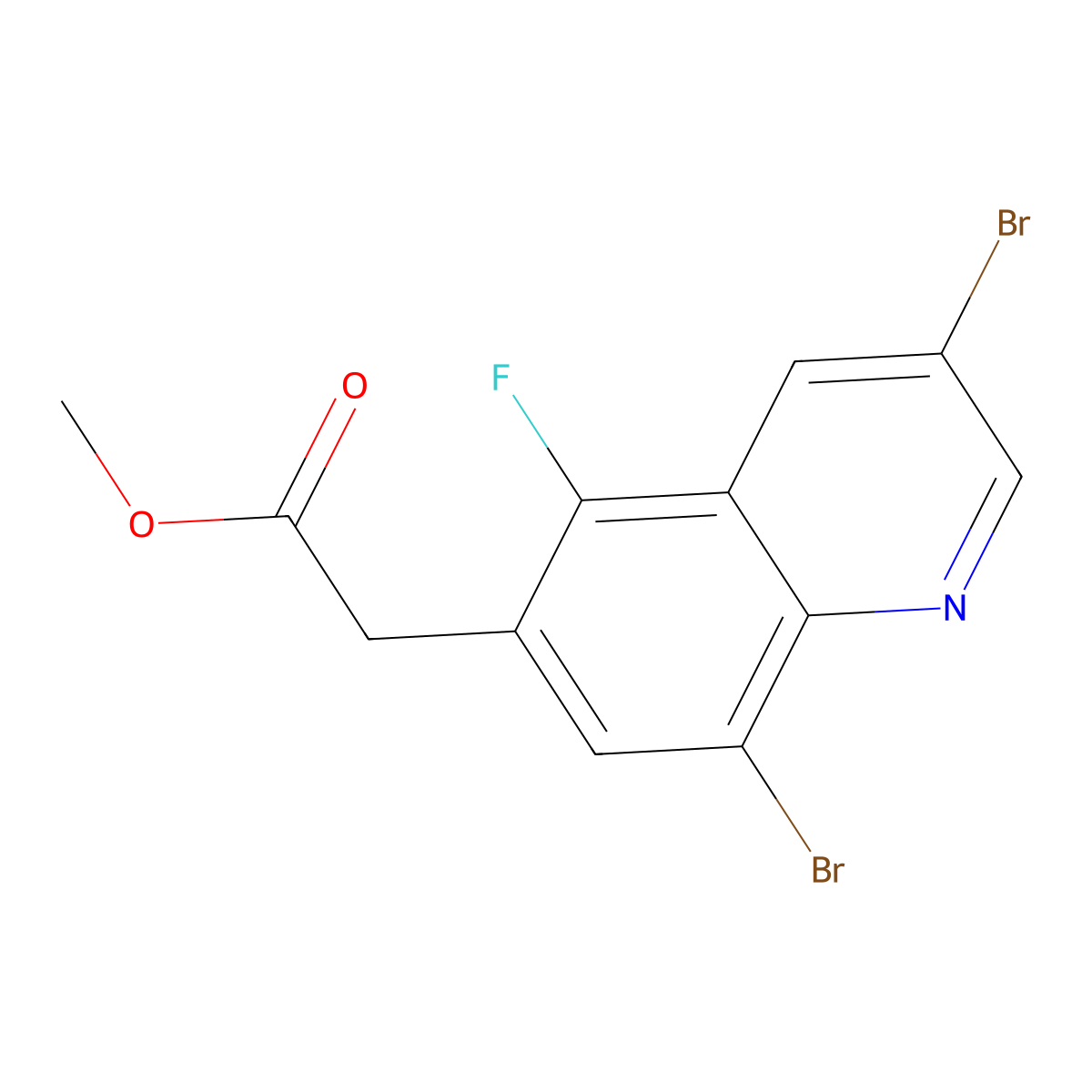 Methyl 2-(3,8-dibromo-5-fluoroquinolin-6-yl)acetate molecular structure, CAS 1799420-91-9