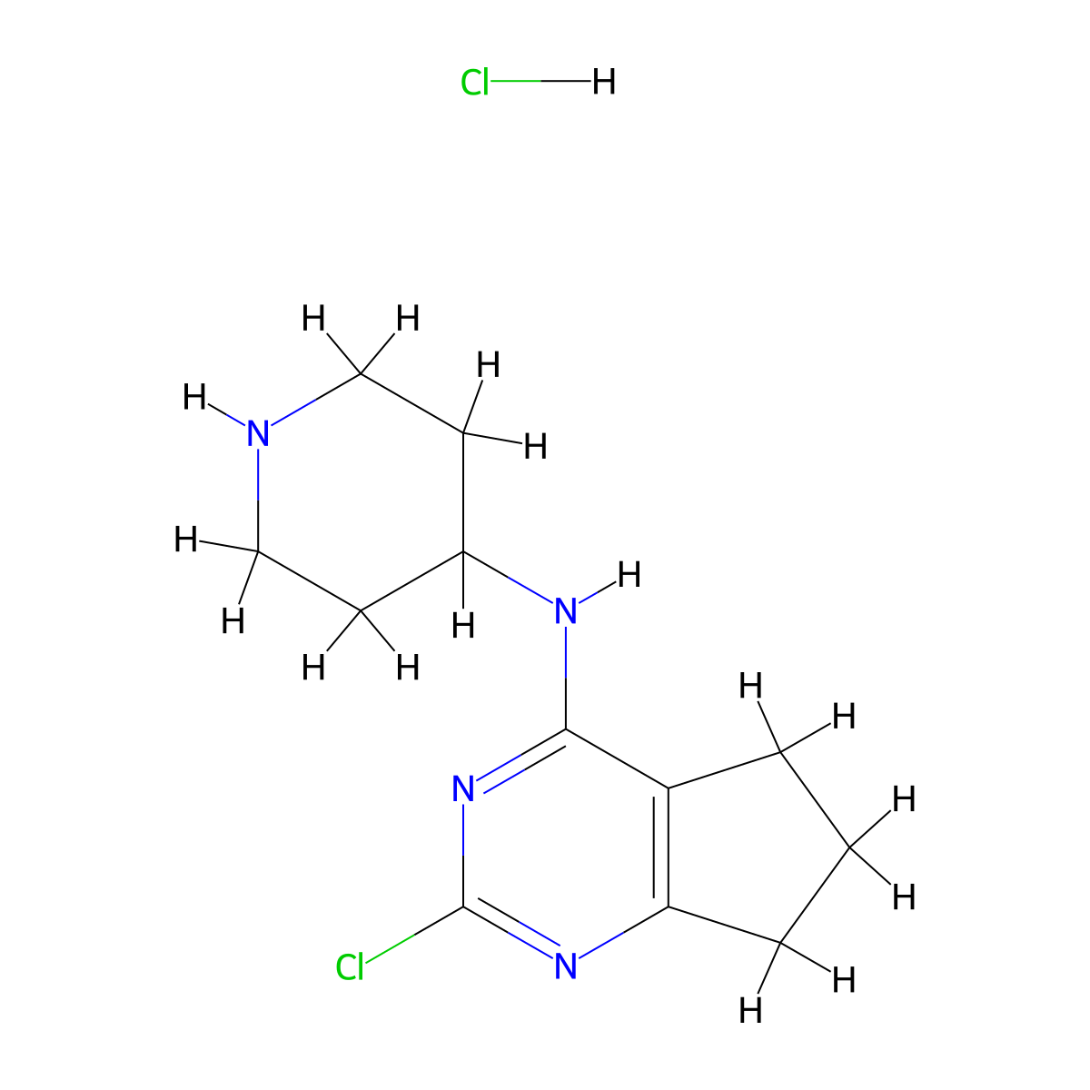 2-Chloro-N-(piperidin-4-yl)-6,7-dihydro-5H-cyclopenta[d]pyrimidin-4-amine hydrochloride molecular structure, CAS 1799434-53-9