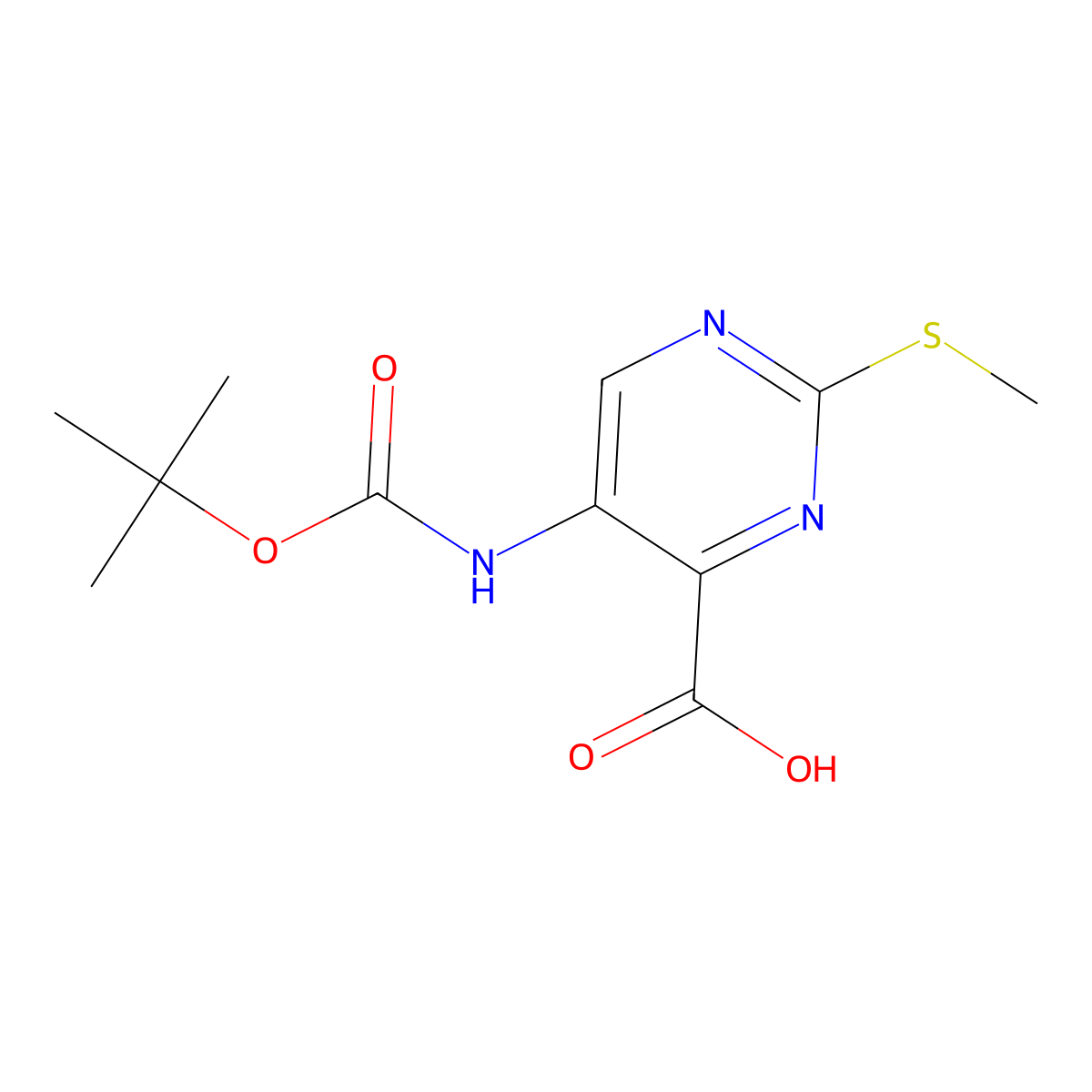 5-((tert-Butoxycarbonyl)amino)-2-(methylthio)pyrimidine-4-carboxylic acid molecular structure, CAS 1799439-03-4