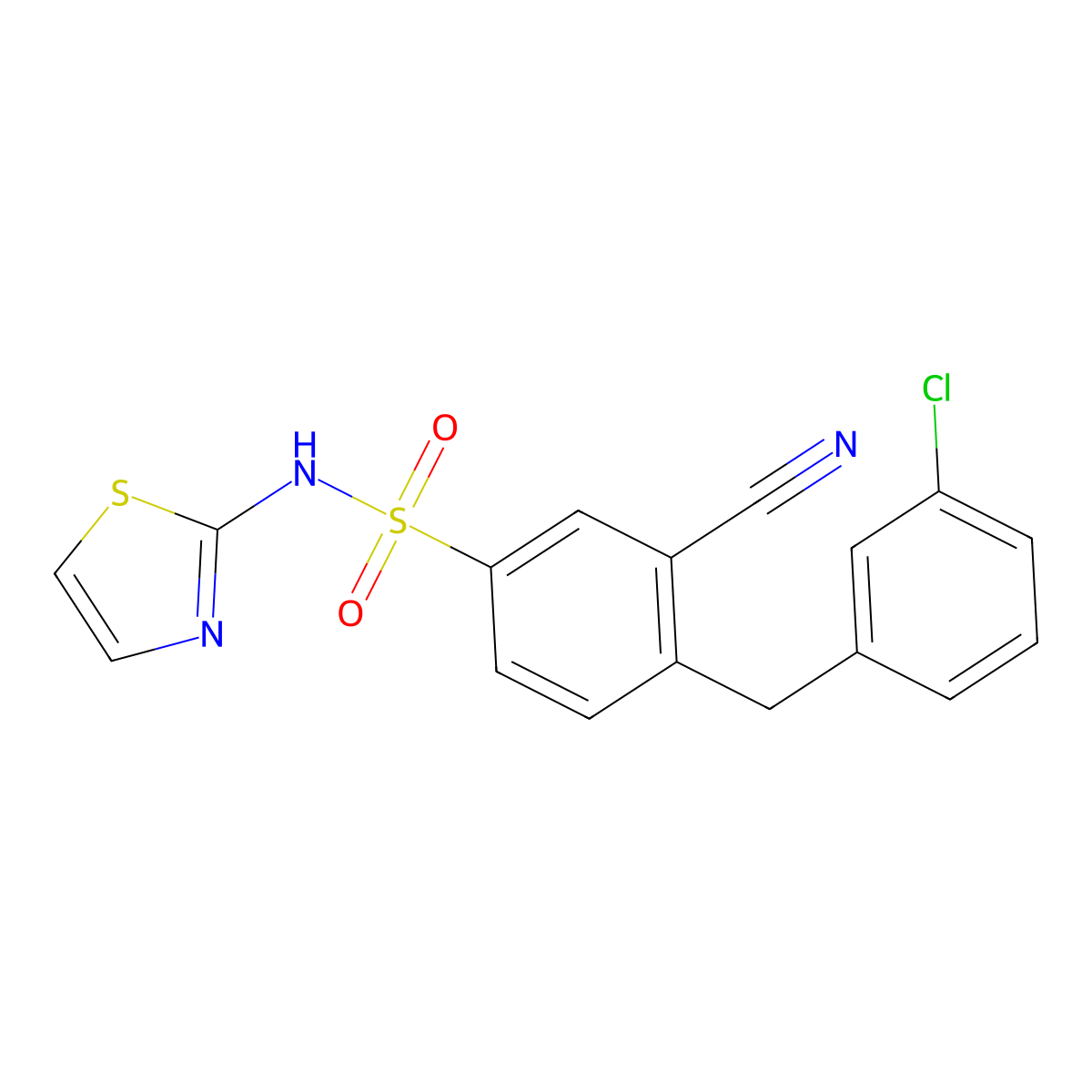 4-(3-Chlorobenzyl)-3-cyano-N-(thiazol-2-yl)benzenesulfonamide molecular structure, CAS 1799439-21-6