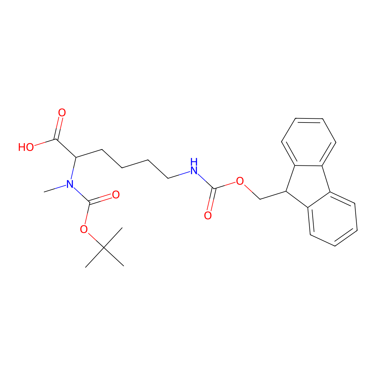 (S)-6-((((9H-Fluoren-9-yl)methoxy)carbonyl)amino)-2-((tert-butoxycarbonyl)(methyl)amino)hexanoic acid molecular structure, CAS 1799443-43-8