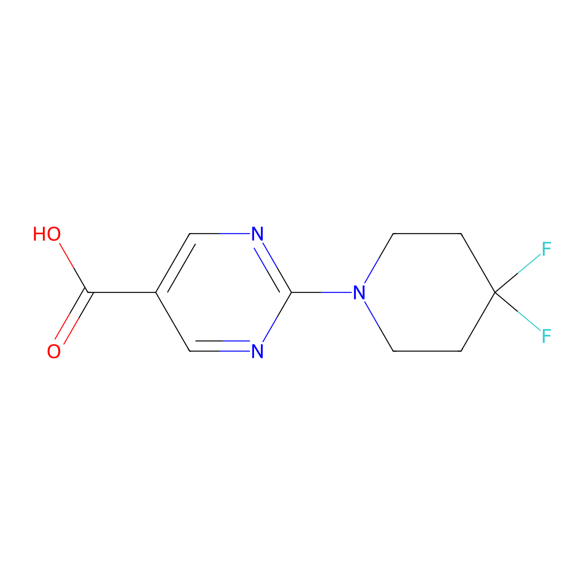 2-(4,4-Difluoropiperidin-1-YL)pyrimidine-5-carboxylic acid molecular structure, CAS 1799475-40-3