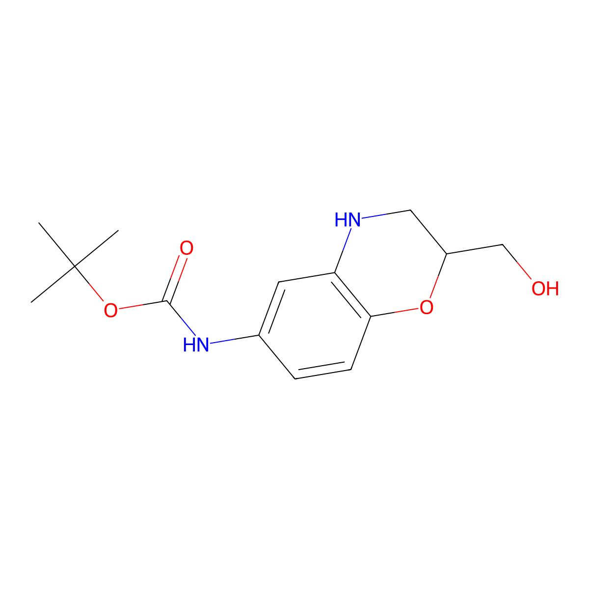 tert-Butyl (R)-(2-(hydroxymethyl)-3,4-dihydro-2H-benzo[b][1,4]oxazin-6-yl)carbamate molecular structure, CAS 1799541-30-2