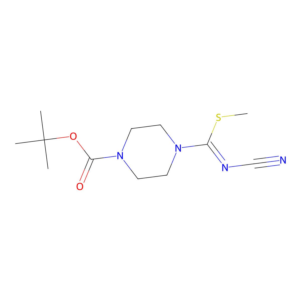 Methyl 4-tert-butoxycarbonyl-N-cyanopiperazine-1-carboximidothioate molecular structure, CAS 1799550-94-9