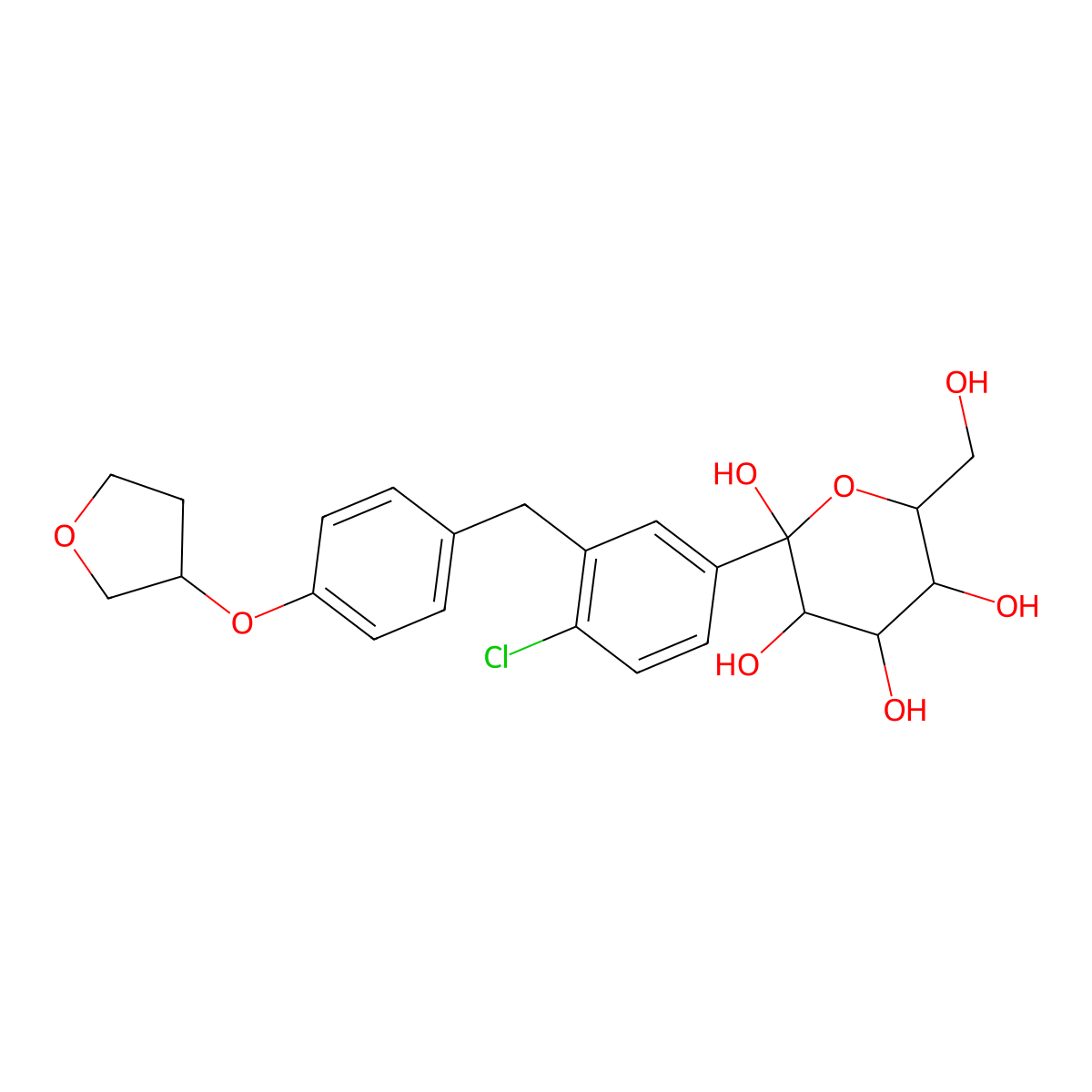 1-C-(4-Chloro-3-((4-(((3S)-tetrahydro-3-furanyl)oxy)phenyl)methyl)phenyl)-I2-D-glucopyranose molecular structure, CAS 1799552-93-4