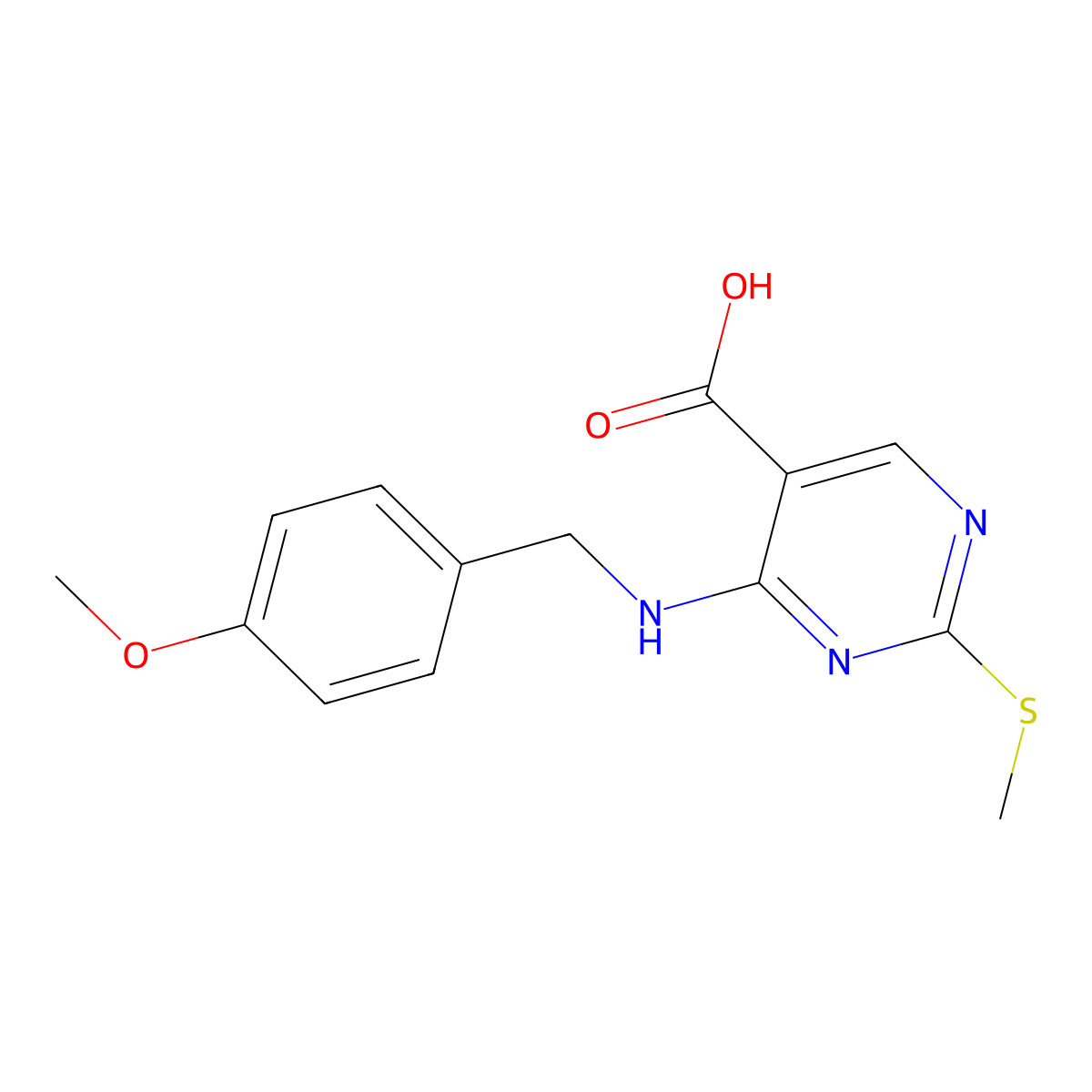 4-((4-Methoxybenzyl)amino)-2-(methylthio)pyrimidine-5-carboxylic acid molecular structure, CAS 1799561-27-5