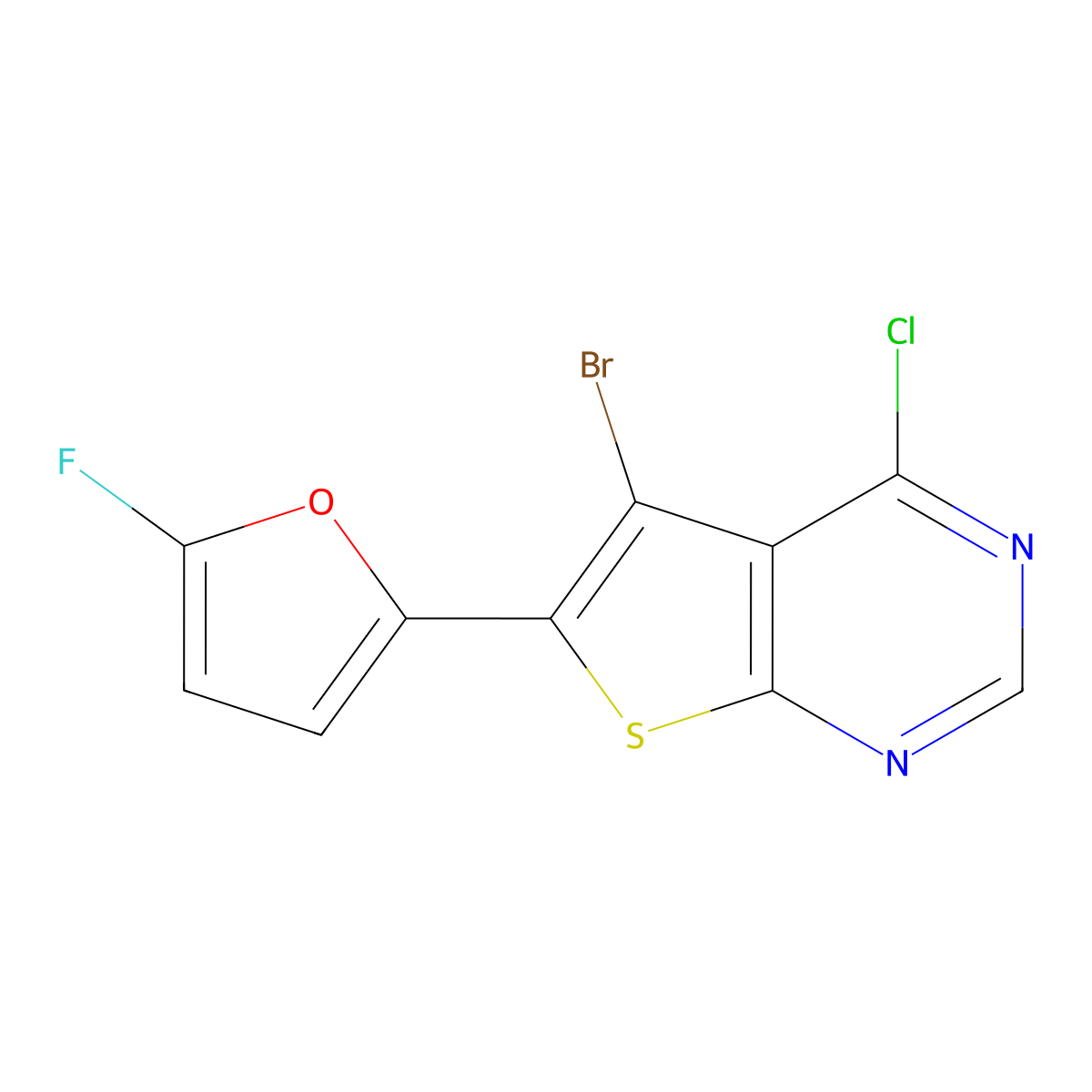 5-Bromo-4-chloro-6-(5-fluorofuran-2-yl)thieno[2,3-d]pyrimidine molecular structure, CAS 1799610-97-1