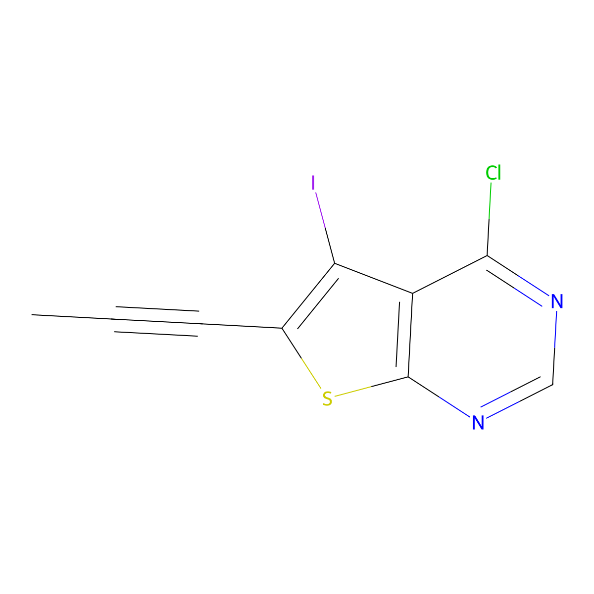 4-Chloro-5-iodo-6-(prop-1-yn-1-yl)thieno[2,3-d]pyrimidine molecular structure, CAS 1799611-01-0