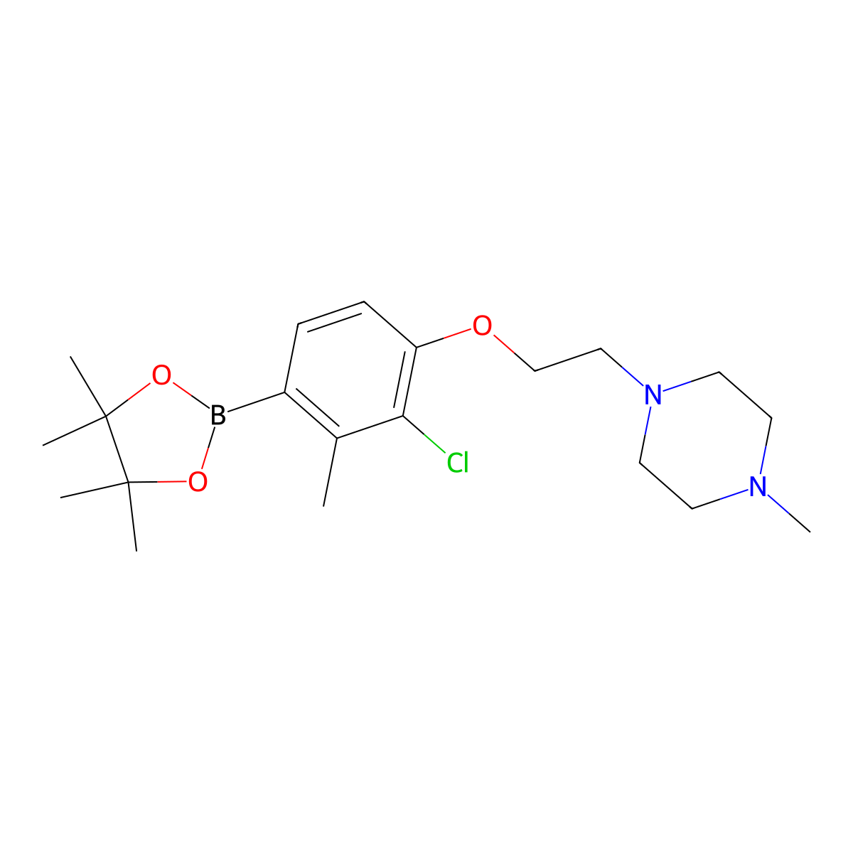 1-(2-(2-Chloro-3-methyl-4-(4,4,5,5-tetramethyl-1,3,2-dioxaborolan-2-yl)phenoxy)ethyl)-4-methylpiperazine molecular structure, CAS 1799612-11-5