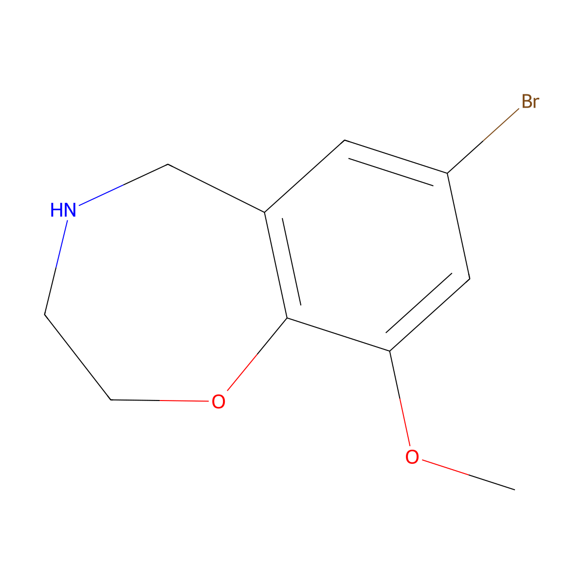 7-Bromo-9-methoxy-2,3,4,5-tetrahydro-1,4-benzoxazepine molecular structure, CAS 1799626-22-4