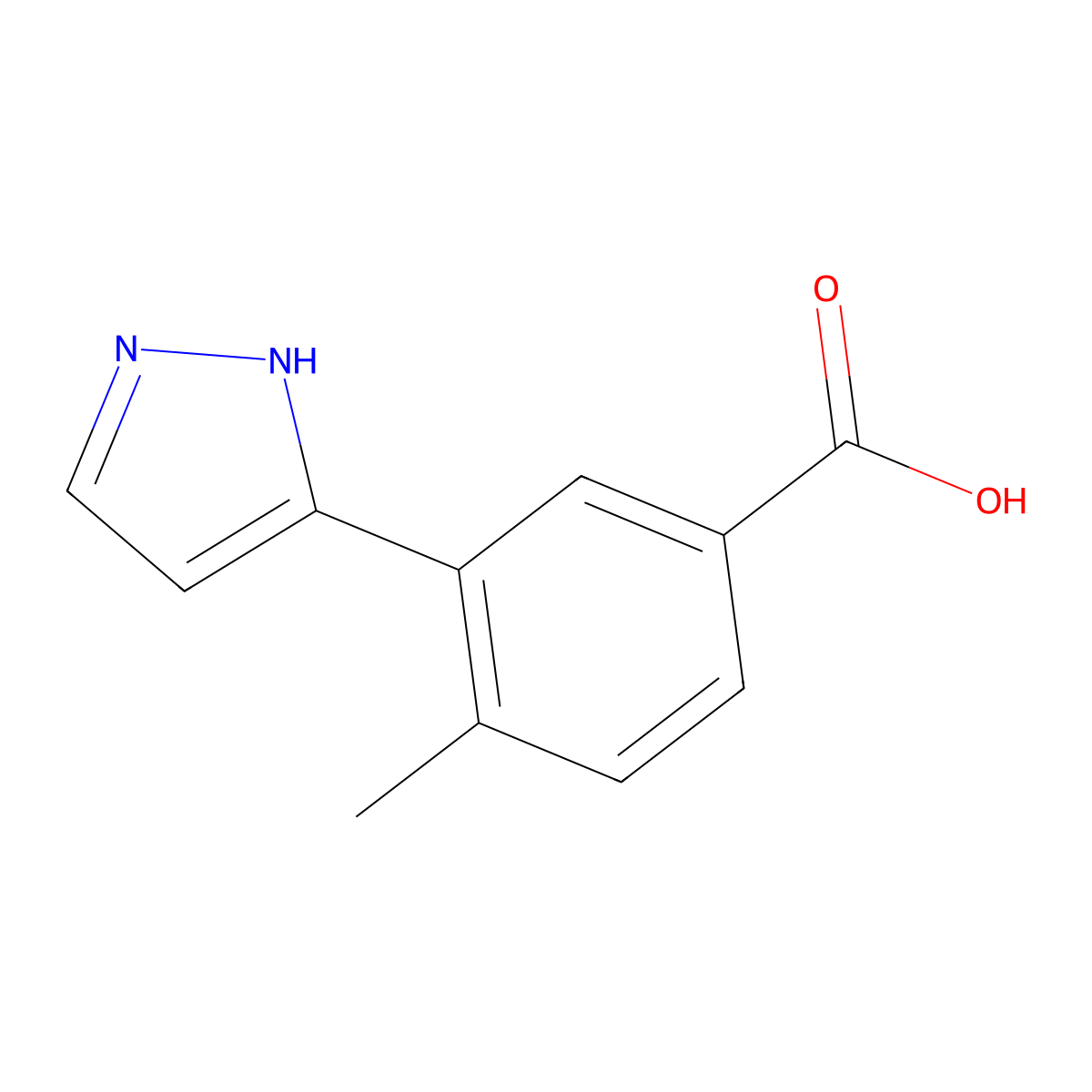 4-methyl-3-(1H-pyrazol-3-yl)benzoic acid molecular structure, CAS 1799749-74-8