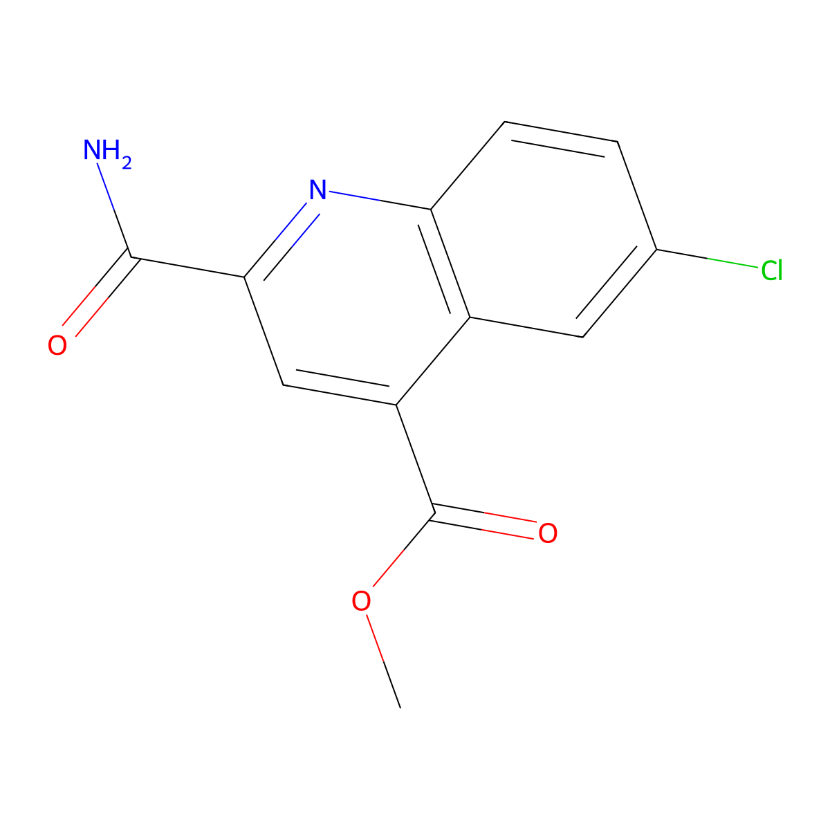 Methyl 2-carbamoyl-6-chloroquinoline-4-carboxylate molecular structure, CAS 1799762-99-4
