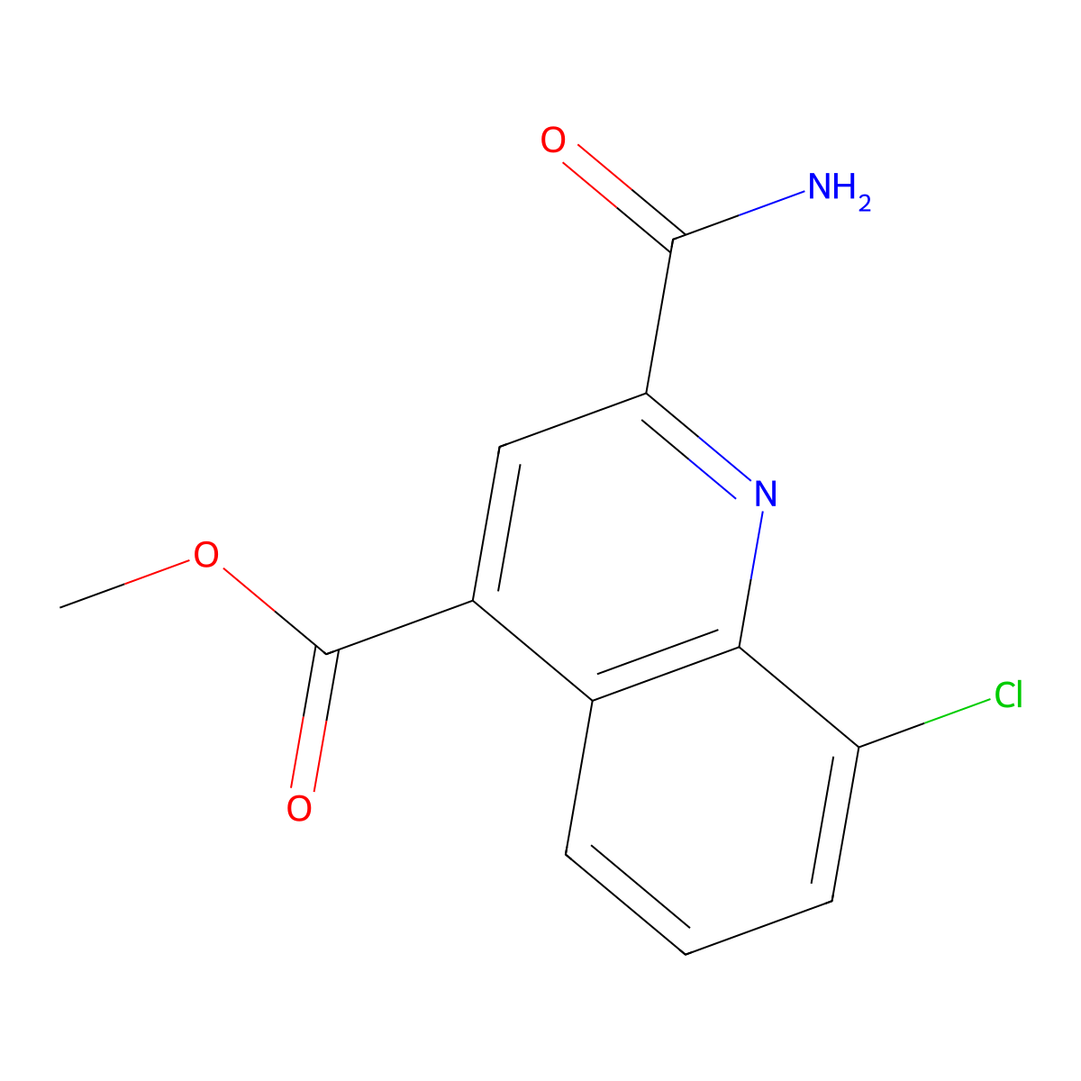 Methyl 2-carbamoyl-8-chloroquinoline-4-carboxylate molecular structure, CAS 1799763-11-3