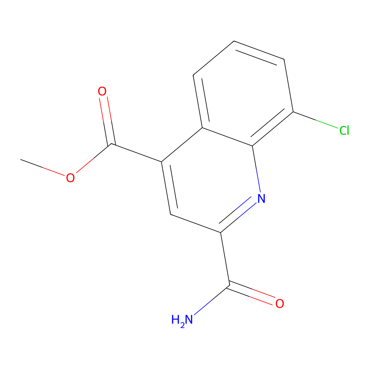 Methyl 2-carbamoyl-8-chloroquinoline-4-carboxylate molecular structure, CAS 1799763-11-3