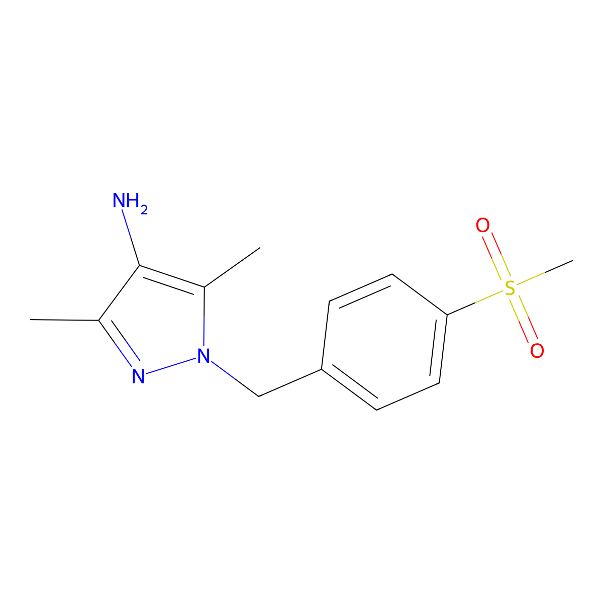 3,5-dimethyl-1-(4-(methylsulfonyl)benzyl)-1H-pyrazol-4-amine molecular structure, CAS 1799764-33-2