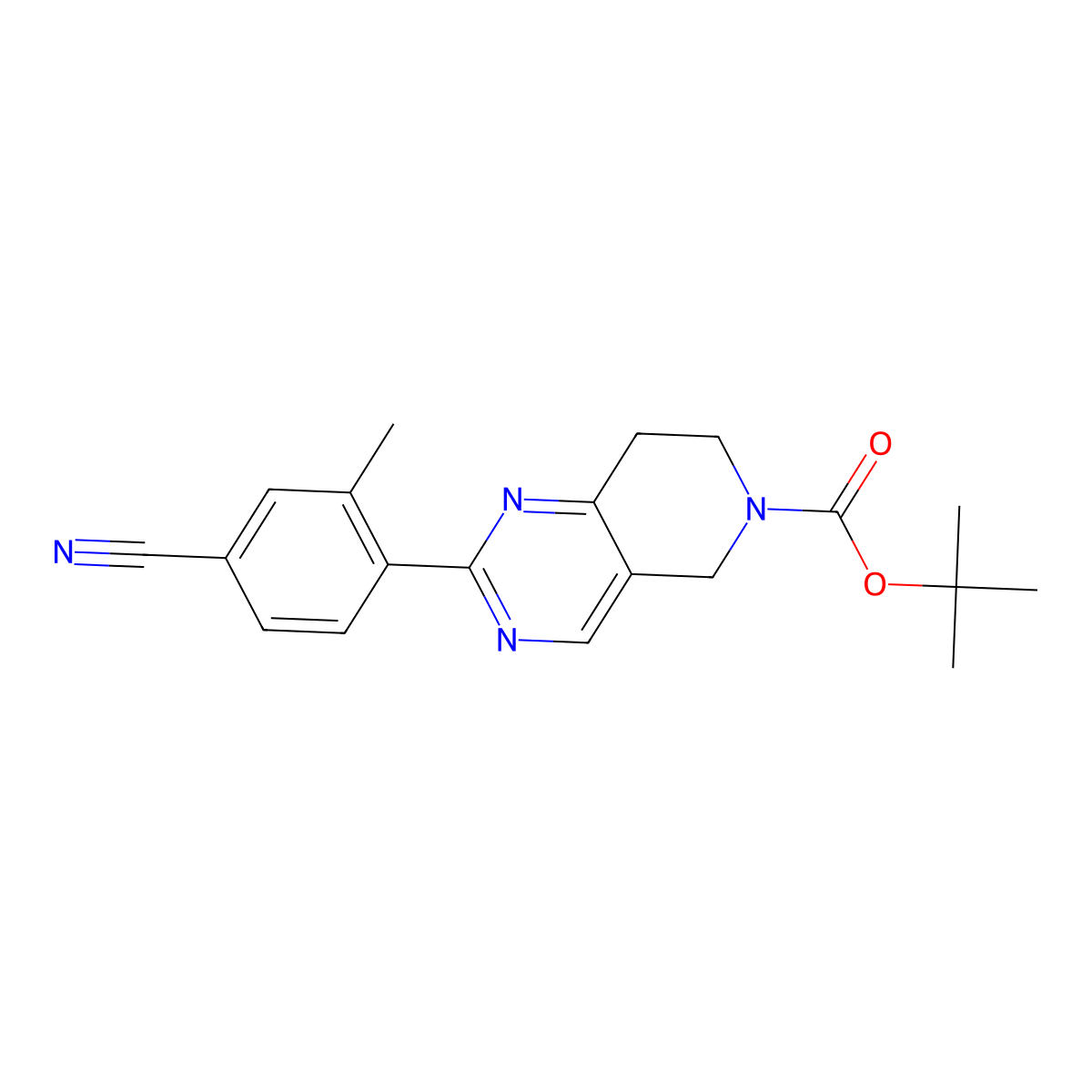 Tert-butyl 2-(4-cyano-2-methylphenyl)-7,8-dihydropyrido[4,3-d]pyrimidine-6(5h)-carboxylate molecular structure, CAS 1799843-08-5