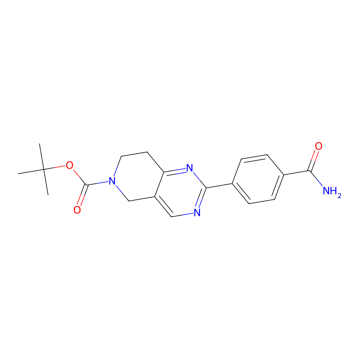 tert-butyl 2-(4-carbamoylphenyl)-7,8-dihydro-5H-pyrido[4,3-d]pyrimidine-6-carboxylate molecular structure, CAS 1799843-46-1