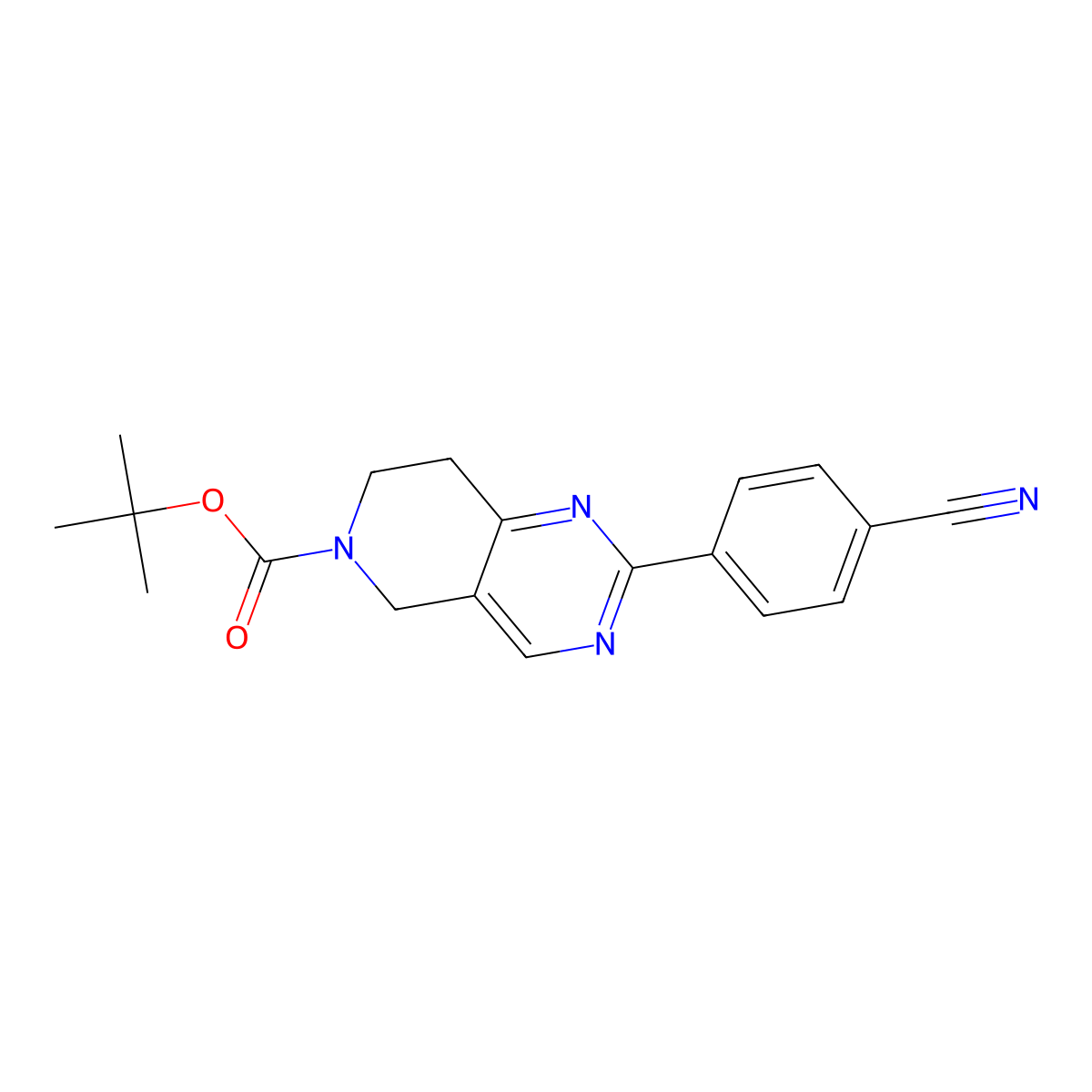 Tert-butyl 2-(4-cyanophenyl)-7,8-dihydropyrido[4,3-d]pyrimidine-6(5h)-carboxylate molecular structure, CAS 1799843-47-2