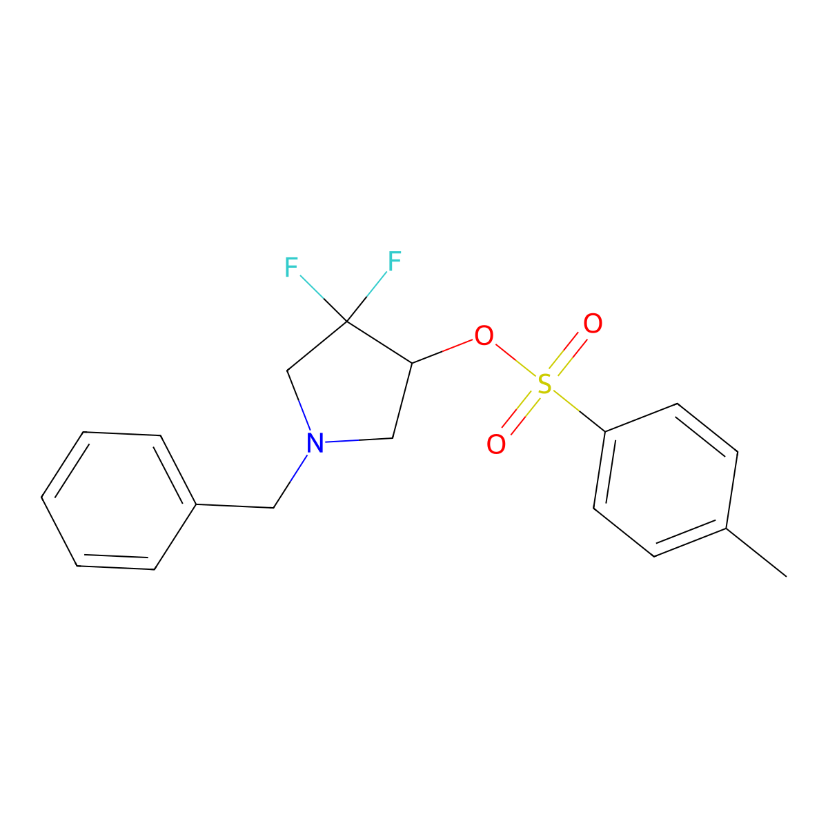 (1-Benzyl-4,4-difluoro-pyrrolidin-3-yl) 4-methylbenzenesulfonate molecular structure, CAS 1799916-94-1