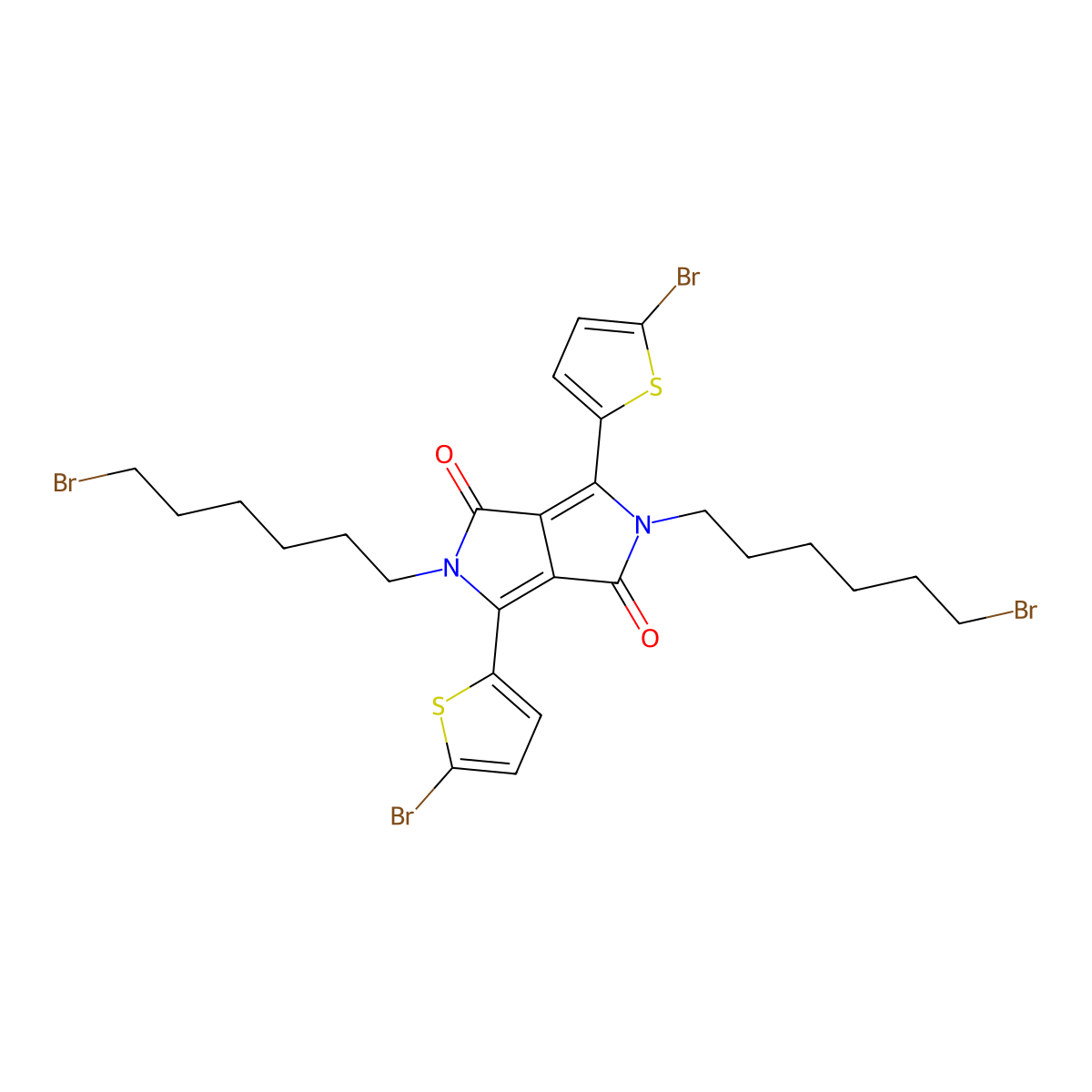2,5-Bis(6-bromohexyl)-3,6-bis(5-bromothiophen-2-YL)-2,5-dihydropyrrolo[3,4-C]pyrrole-1,4-dione molecular structure, CAS 1799951-38-4