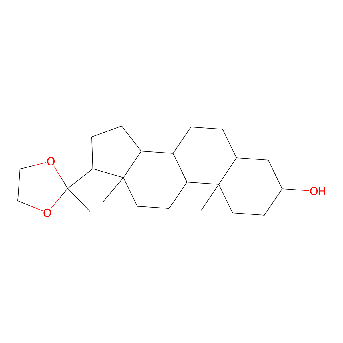 (3R,5R,8R,9S,10S,13S,14S,17S)-10,13-dimethyl-17-(2-methyl-1,3-dioxolan-2-yl)-2,3,4,5,6,7,8,9,11,12,14,15,16,17-tetradecahydro-1H-cyclopenta[a]phenanthren-3-ol molecular structure, CAS 18000-89-0