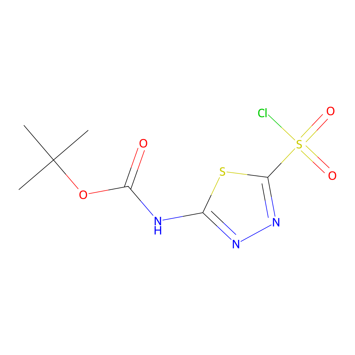 Tert-butyl (5-(chlorosulfonyl)-1,3,4-thiadiazol-2-yl)carbamate molecular structure, CAS 180003-08-1