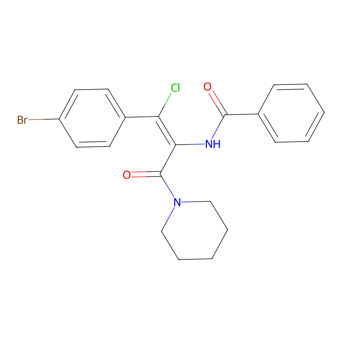 (Z)-N-(1-(4-Bromophenyl)-1-chloro-3-oxo-3-(piperidin-1-yl)prop-1-en-2-yl)benzamide molecular structure, CAS 1800044-79-4