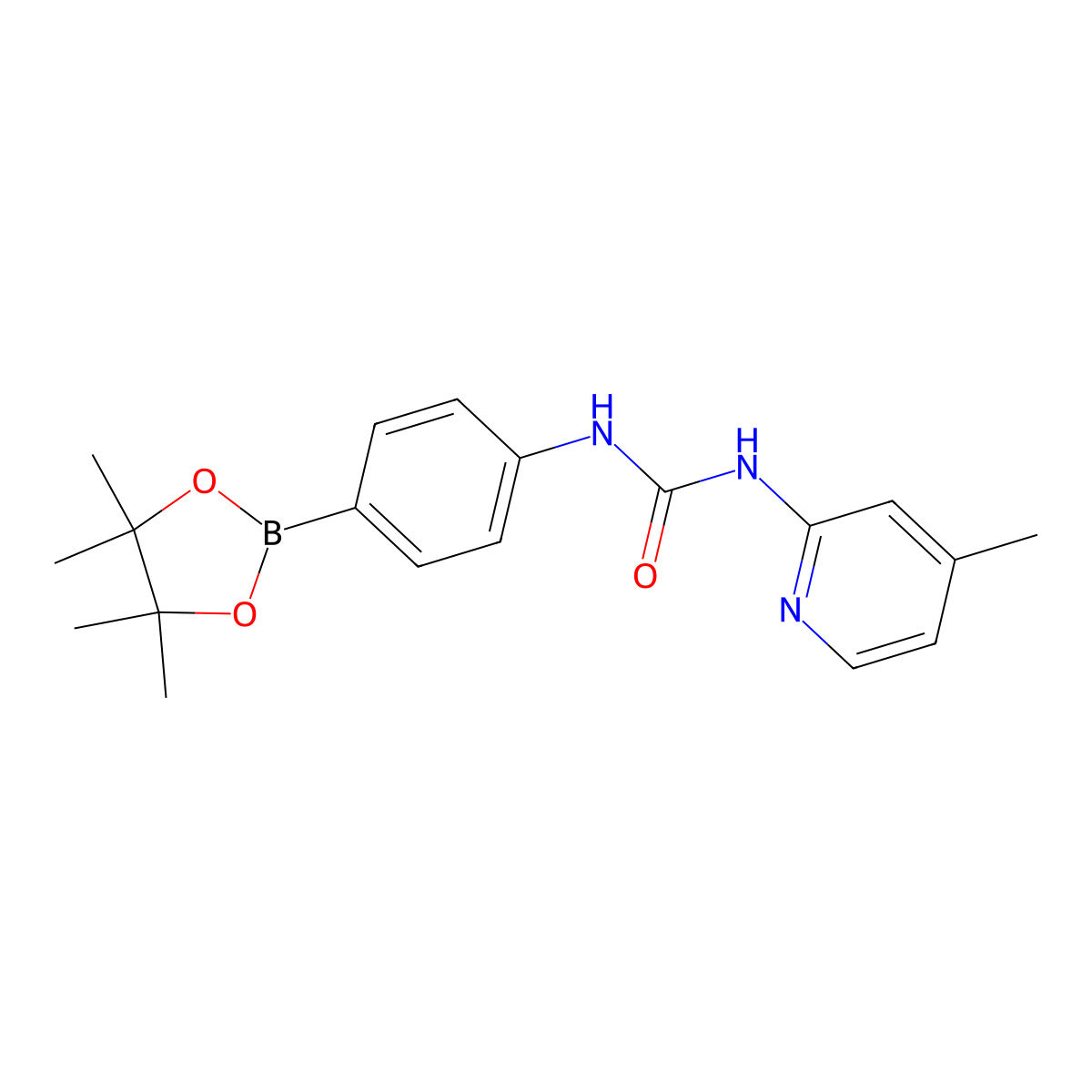Urea, N-(4-methyl-2-pyridinyl)-N'-[4-(4,4,5,5-tetramethyl-1,3,2-dioxaborolan-2-yl)phenyl]- molecular structure, CAS 1800110-44-4