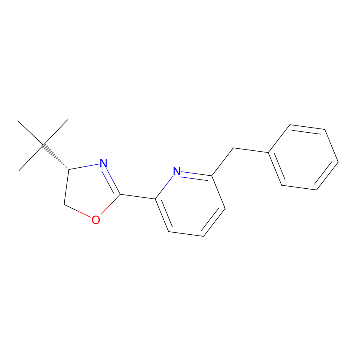 (S)-2-(6-Benzylpyridin-2-yl)-4-(tert-butyl)-4,5-dihydrooxazole molecular structure, CAS 1800190-39-9