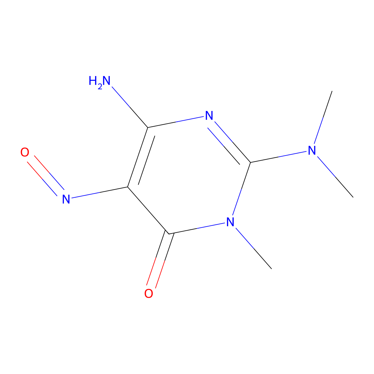6-amino-2-(dimethylamino)-3-methyl-5-nitrosopyrimidin-4(3H)-one molecular structure, CAS 18002-08-9