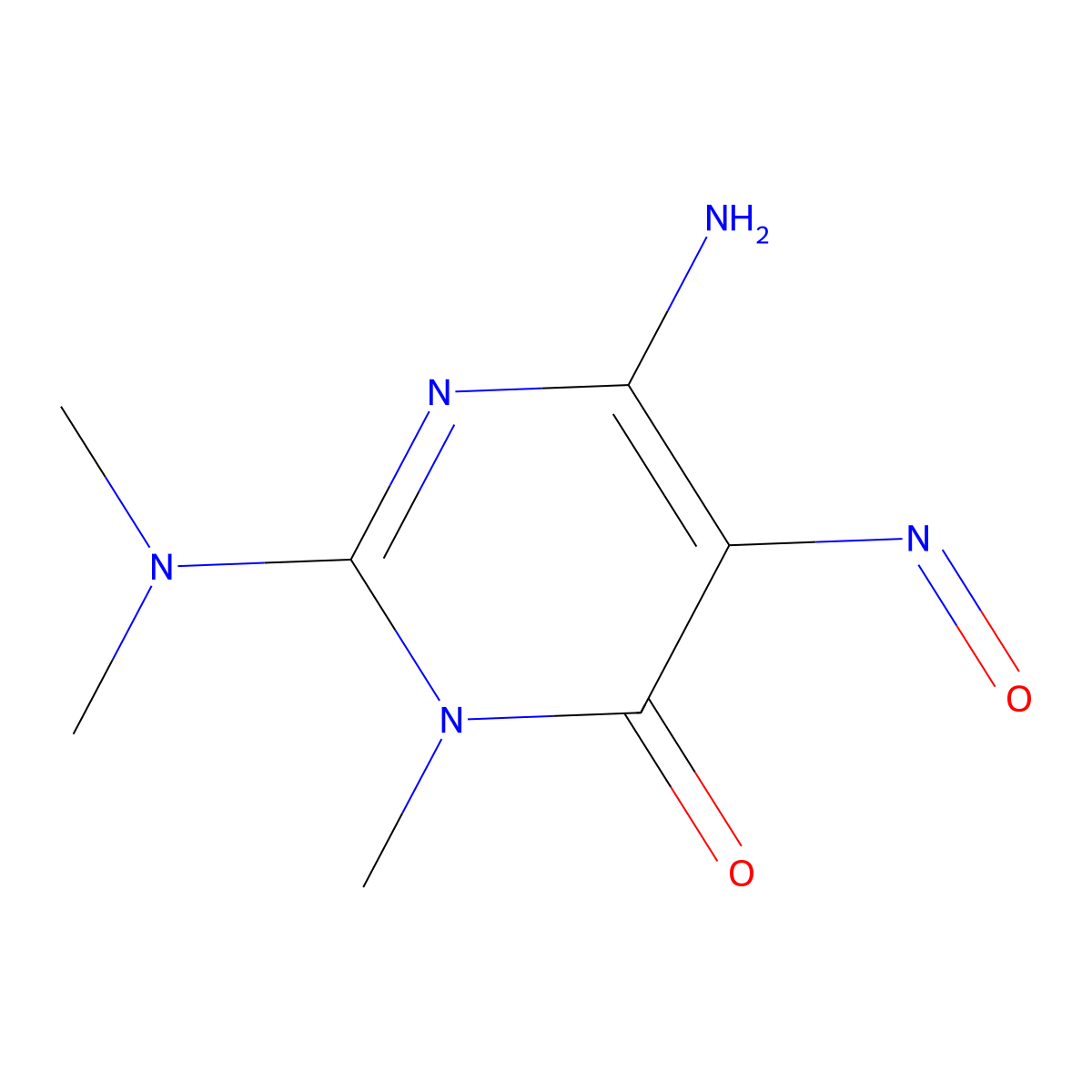 6-amino-2-(dimethylamino)-3-methyl-5-nitrosopyrimidin-4(3H)-one molecular structure, CAS 18002-08-9
