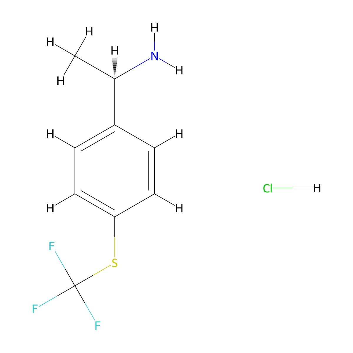 (R)-1-(4-((Trifluoromethyl)thio)phenyl)ethanamine hydrochloride molecular structure, CAS 1800240-39-4