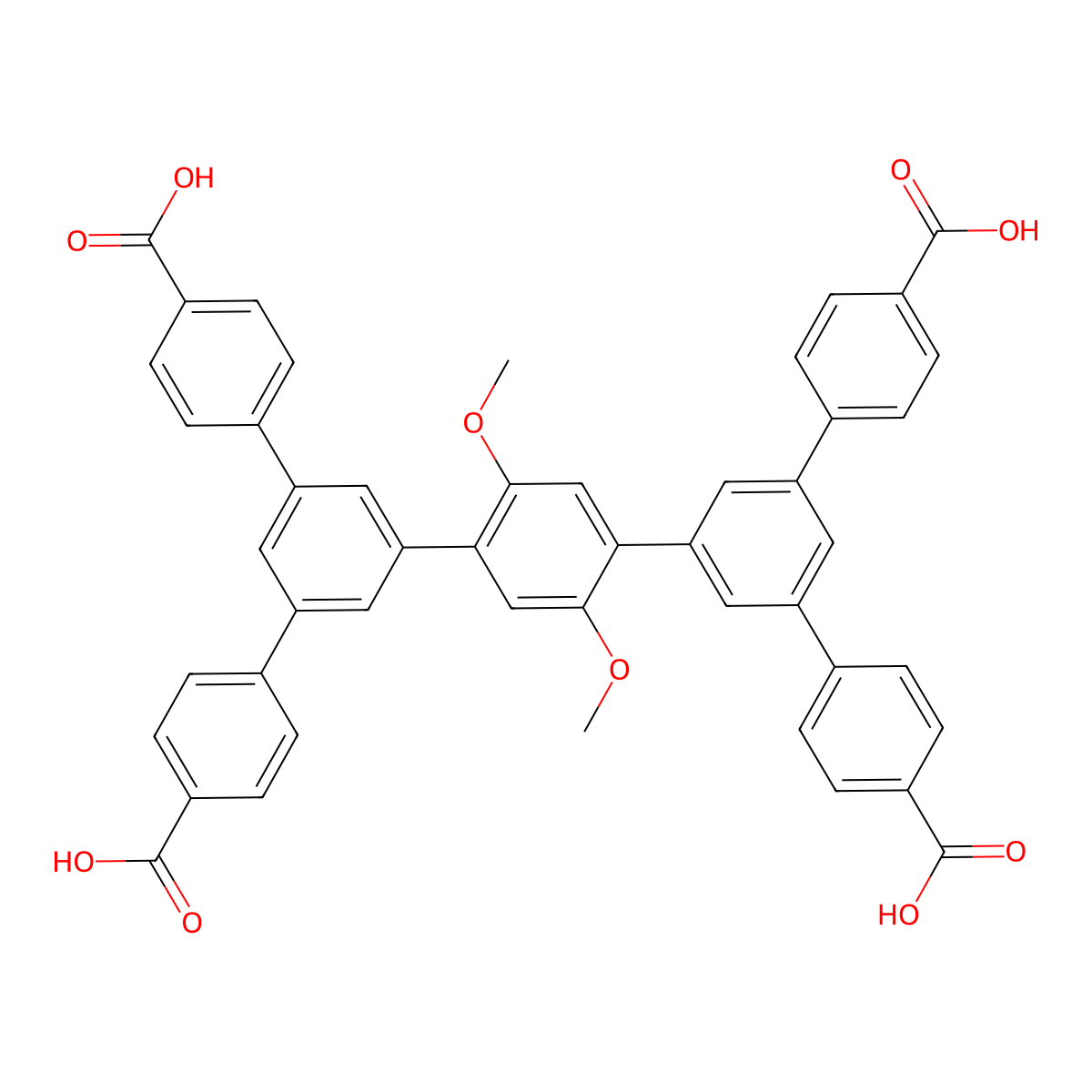 5',5'''-Bis(4-carboxyphenyl)-2'',5''-dimethoxy-[1,1':3',1'':4'',1''':3''',1''''-quinquephenyl]-4,4''''-dicarboxylic acid molecular structure, CAS 1800290-01-0