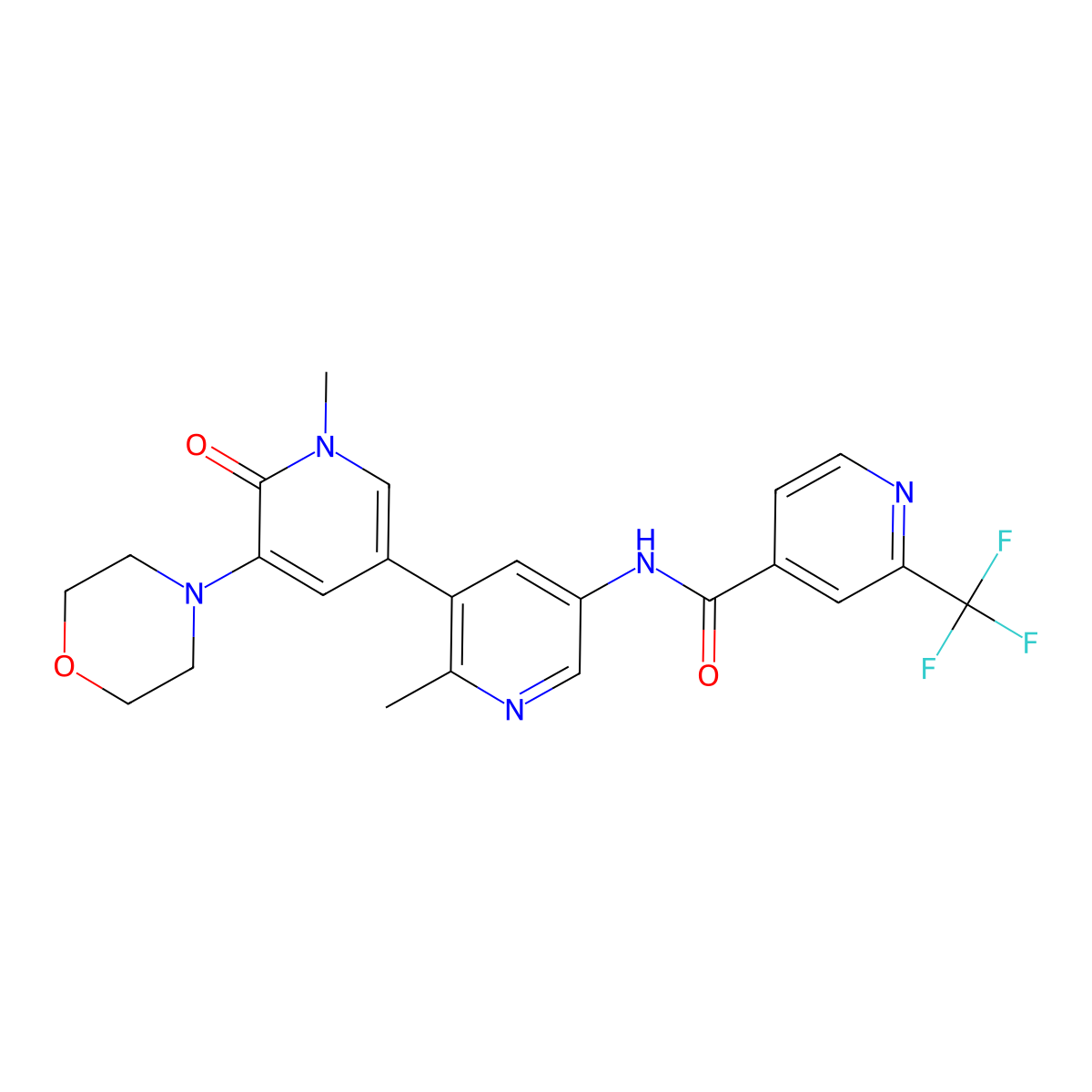 N-(1',2-dimethyl-5'-morpholino-6'-oxo-1',6'-dihydro-[3,3'-bipyridin]-5-yl)-2-(trifluoromethyl)isonicotinamide molecular structure, CAS 1800390-45-7