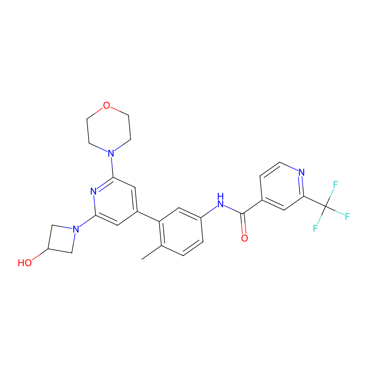 N-(3-(2-(3-hydroxyazetidin-1-yl)-6-morpholinopyridin-4-yl)-4-methylphenyl)-2-(trifluoromethyl)isonicotinamide molecular structure, CAS 1800397-42-5