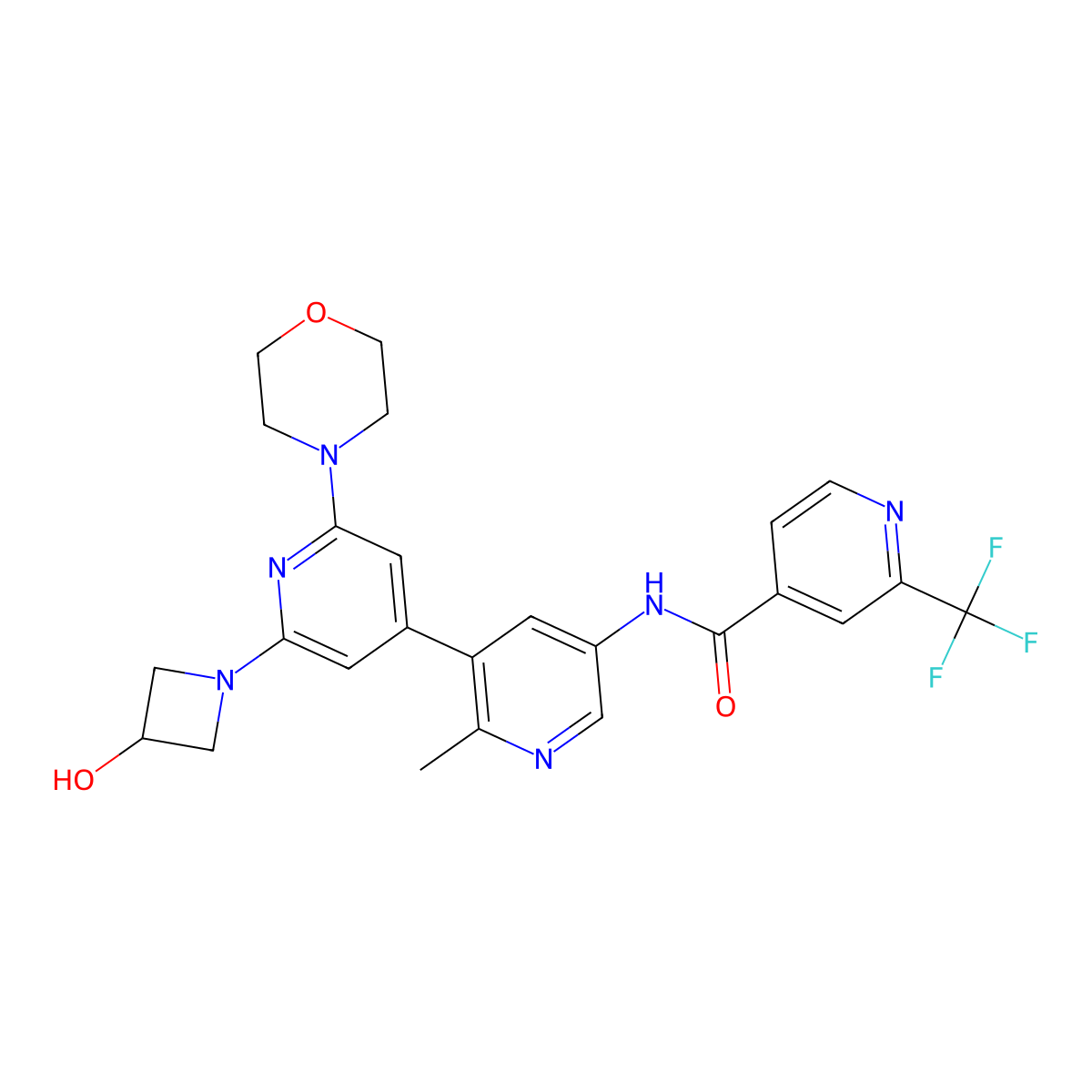 N-(2'-(3-hydroxyazetidin-1-yl)-2-methyl-6'-morpholino-[3,4'-bipyridin]-5-yl)-2-(trifluoromethyl)isonicotinamide molecular structure, CAS 1800397-70-9