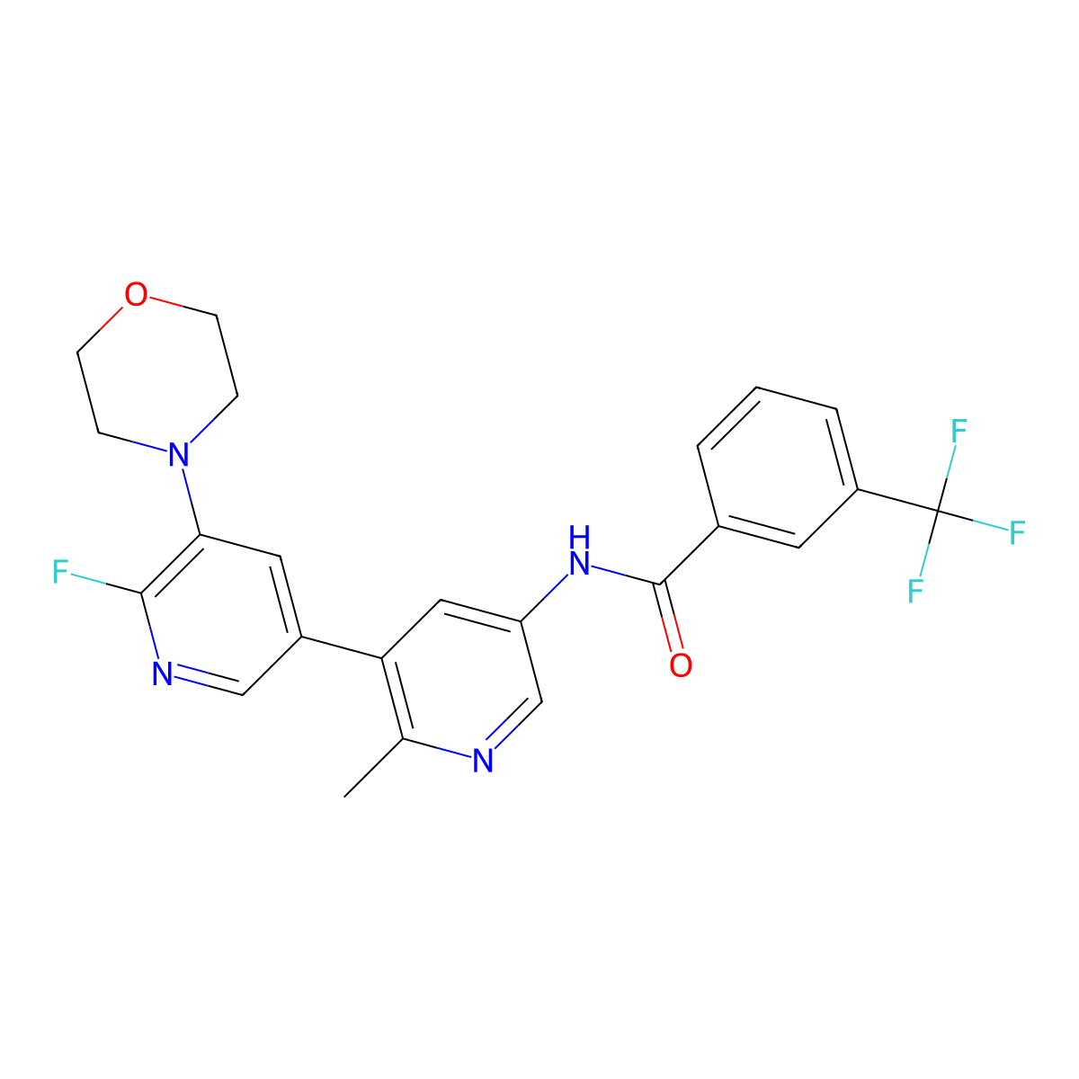N-(6'-fluoro-2-methyl-5'-morpholino-[3,3'-bipyridin]-5-yl)-3-(trifluoromethyl)benzamide molecular structure, CAS 1800399-74-9